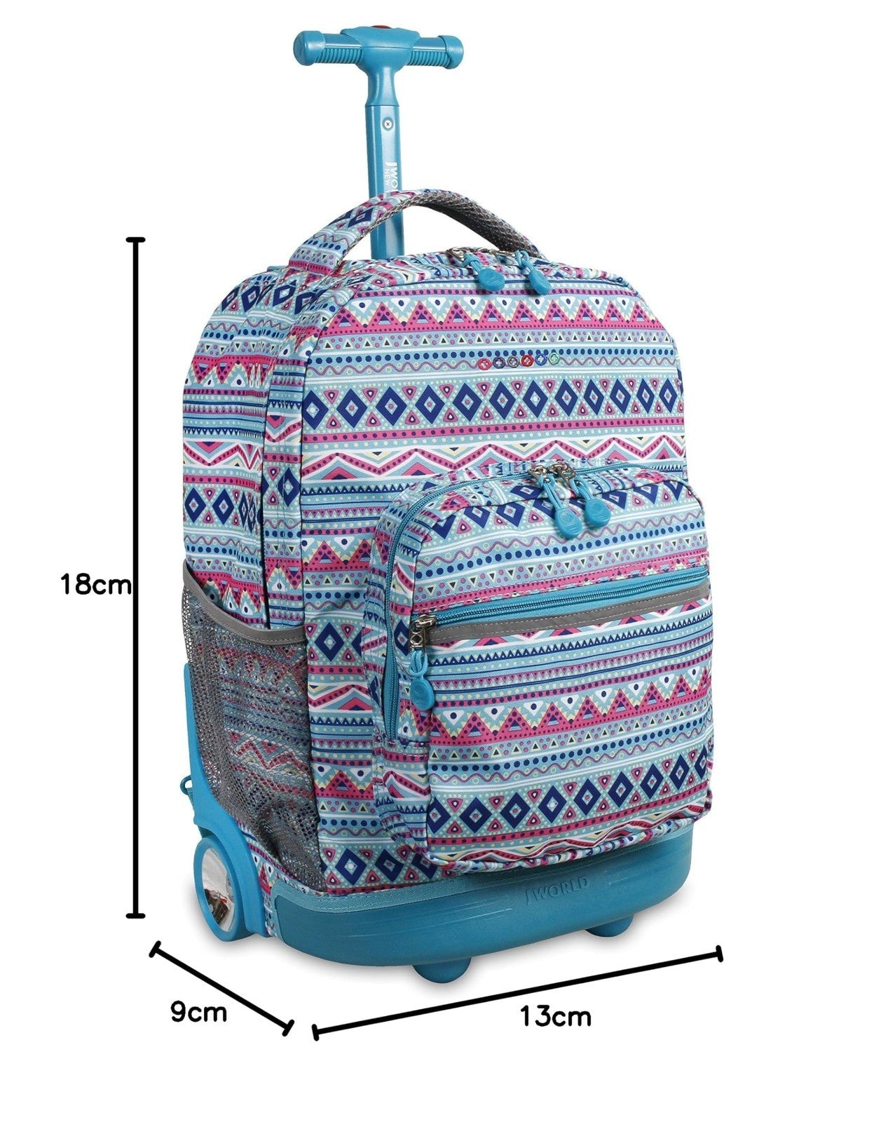 Rolling Backpack with Wheels, Mint Tribal Design, Lightweight & Durable Travel B1