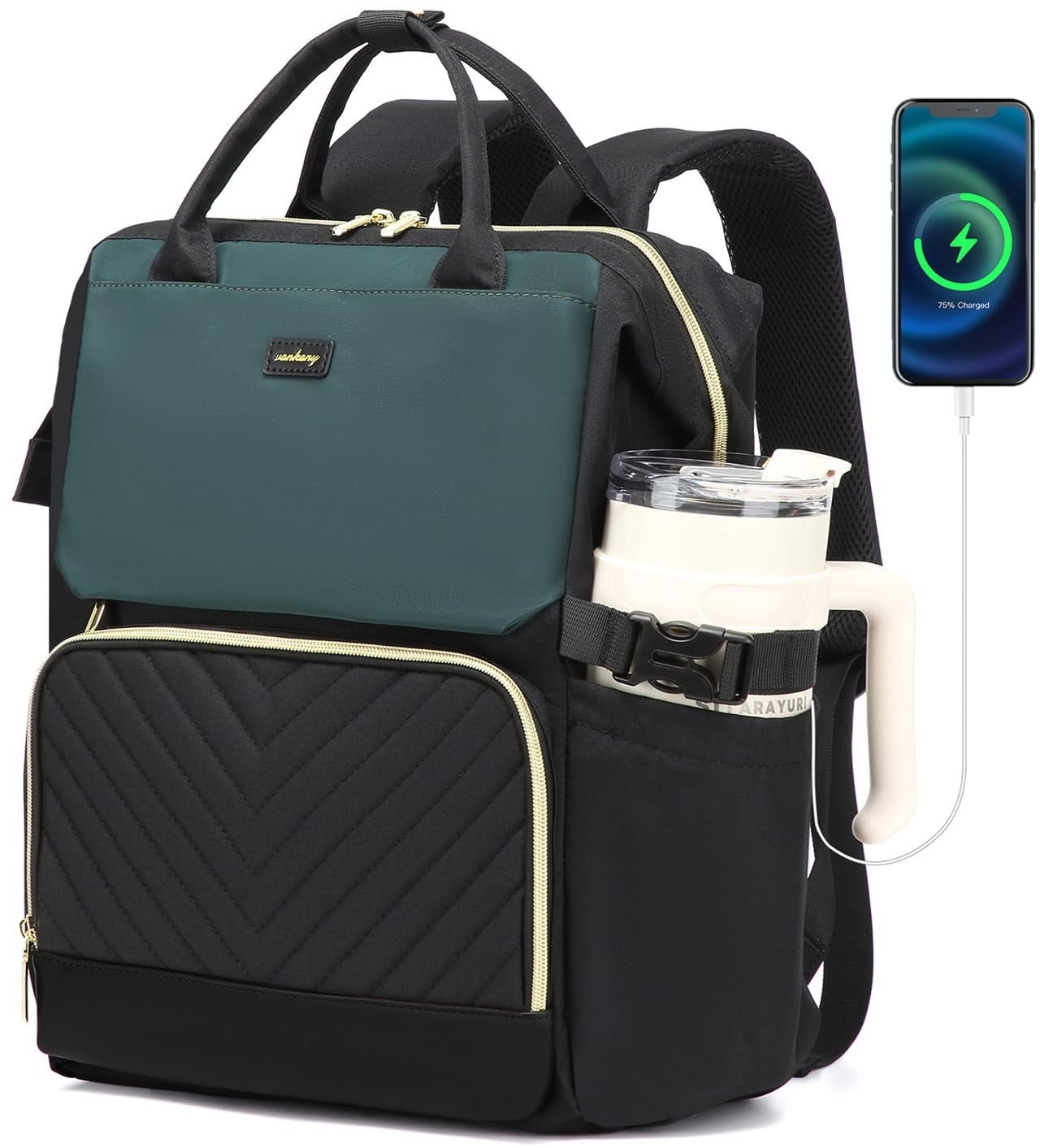 Stylish Laptop Backpack for Women   USB Charger, Cup Holder, Travel Bookbag, Gif1