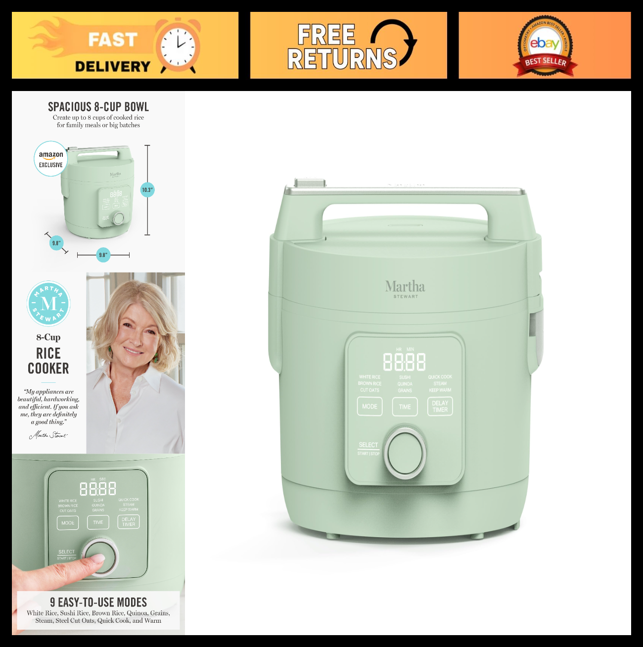 4-Cup Rice Cooker, Ceramic Non-Stick Pot, Keep Warm, Steam Basket, Quick Cook, G0