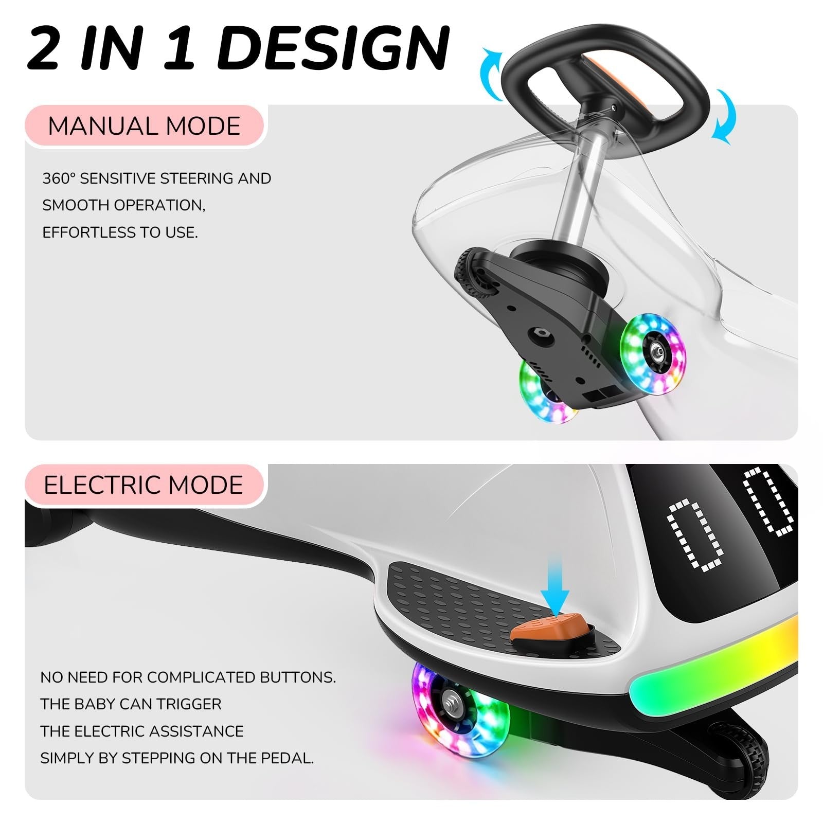 12V Electric Wiggle Car for Kids - Fun Ride-On Toy, Birthday Gift for Ages 3+7