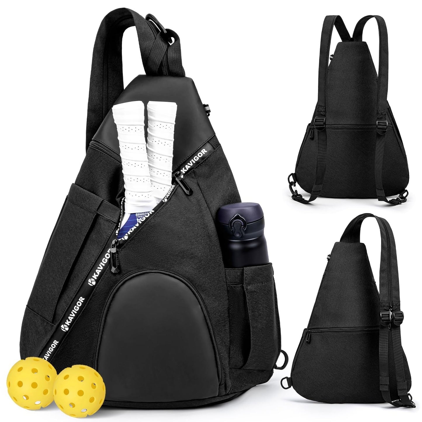 Lightweight Pickleball Sling Bag, 7 Pockets, Water-Resistant, Detachable Strap1