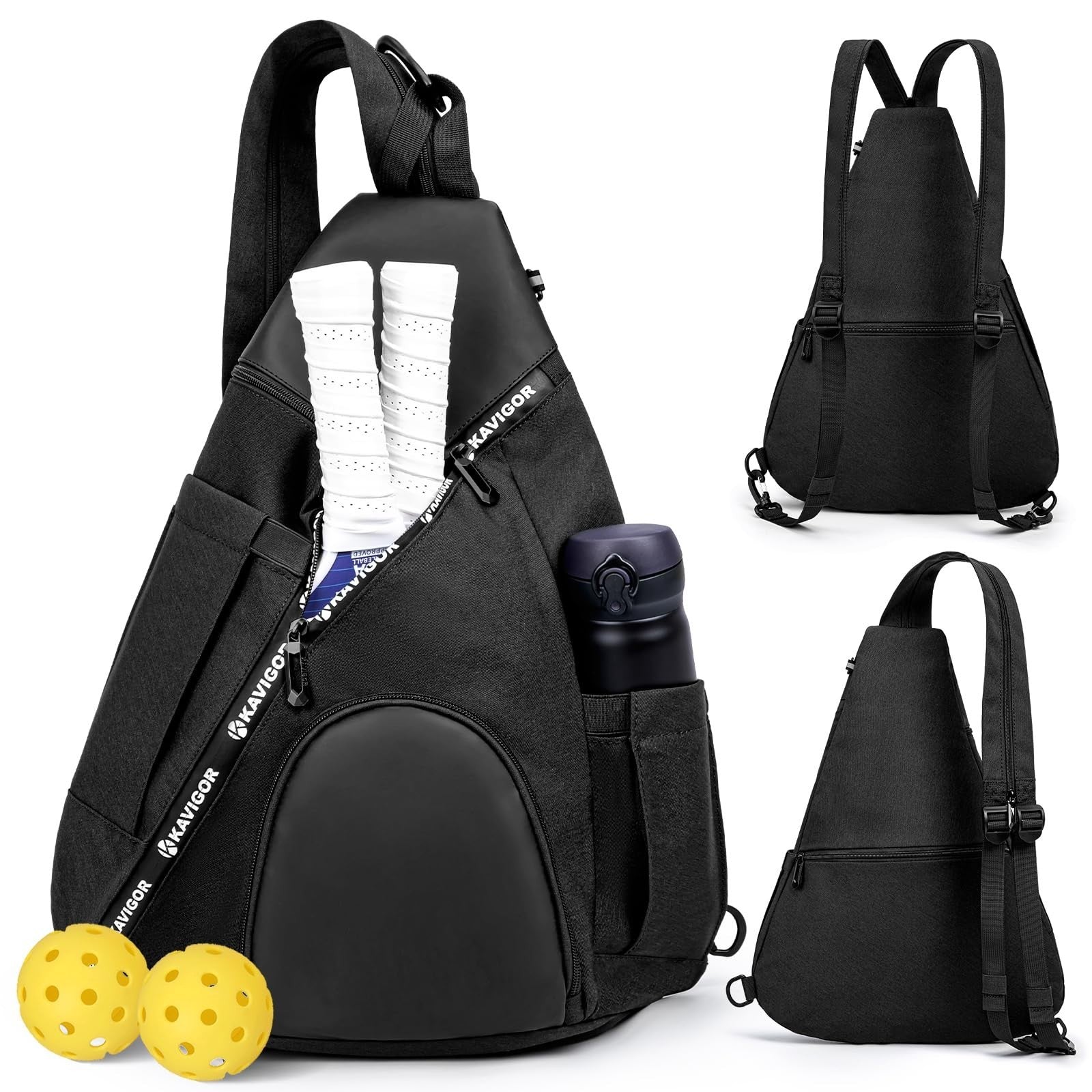 Lightweight Pickleball Sling Bag, 7 Pockets, Water-Resistant, Detachable Strap1