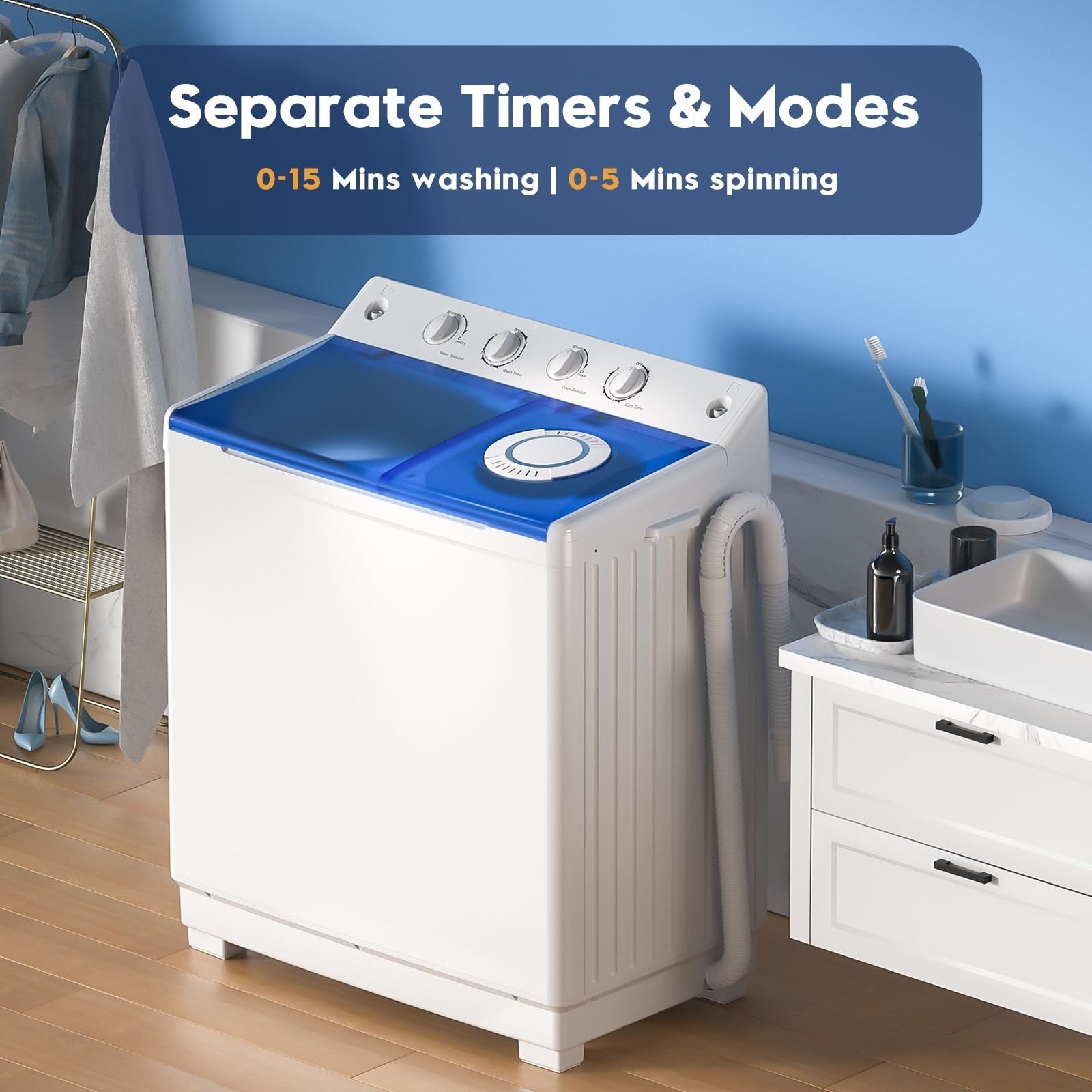 Compact Twin Tub Portable Washing Machine, 40lbs Capacity, Semi Automatic Washer4