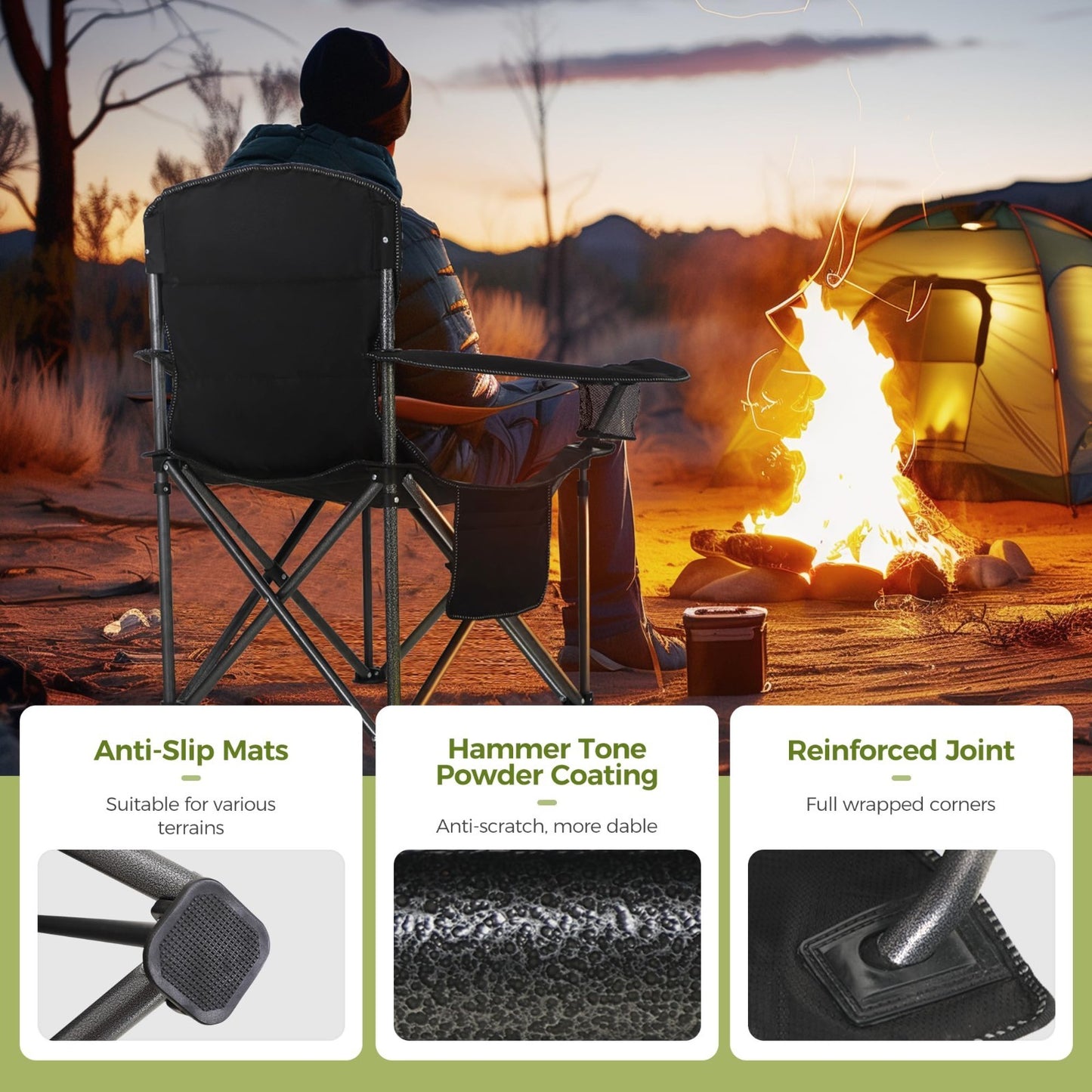 Oversized Padded Camping Chair with Lumbar Support, 500 LBS Capacity, Cooler Bag6