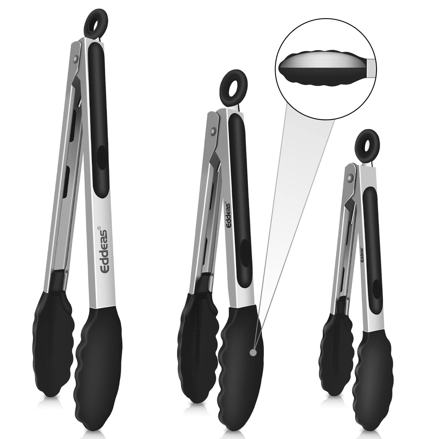 Heat Resistant Silicone Tongs Set 3PCs   600°F Heavy Duty Stainless Steel, Non S1