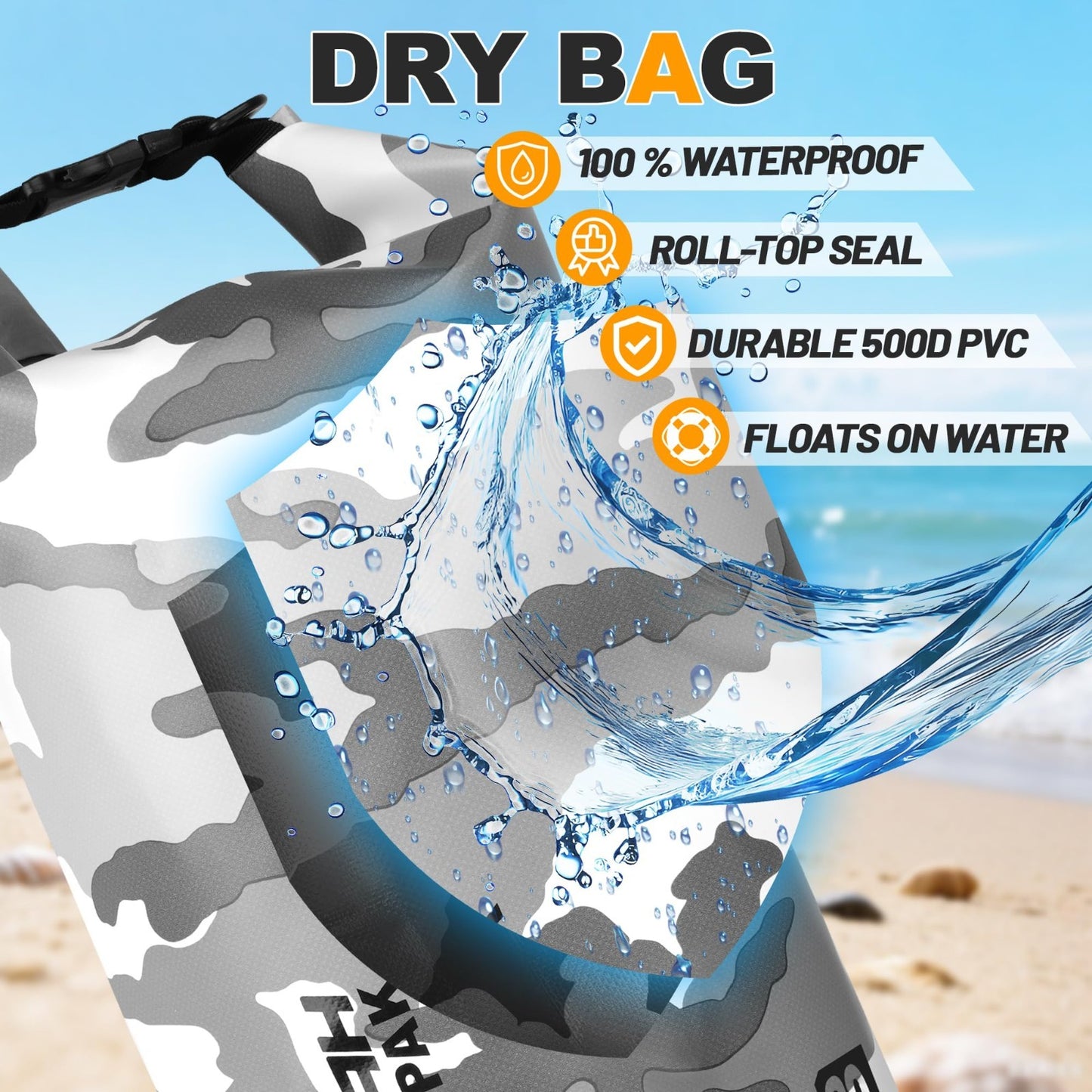 Waterproof Dry Bag - 5L/10L/20L/30L/40L Roll Top Backpack with Phone Case for Tr5