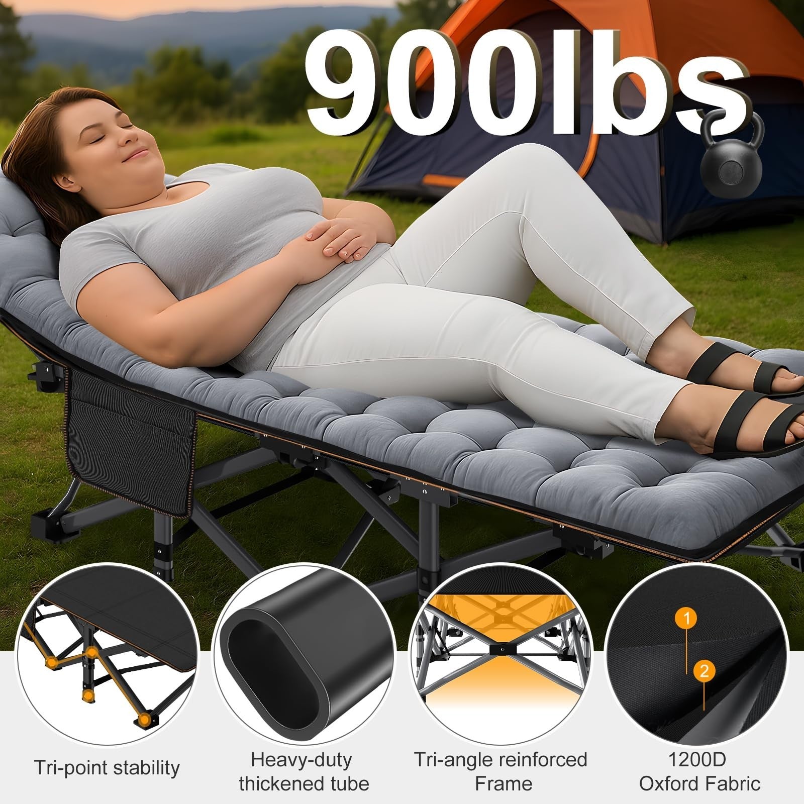 Folding Camping Cot for Adults, 28" Wide Heavy Duty Bed, 800 lbs Capacity, 2 Pac3
