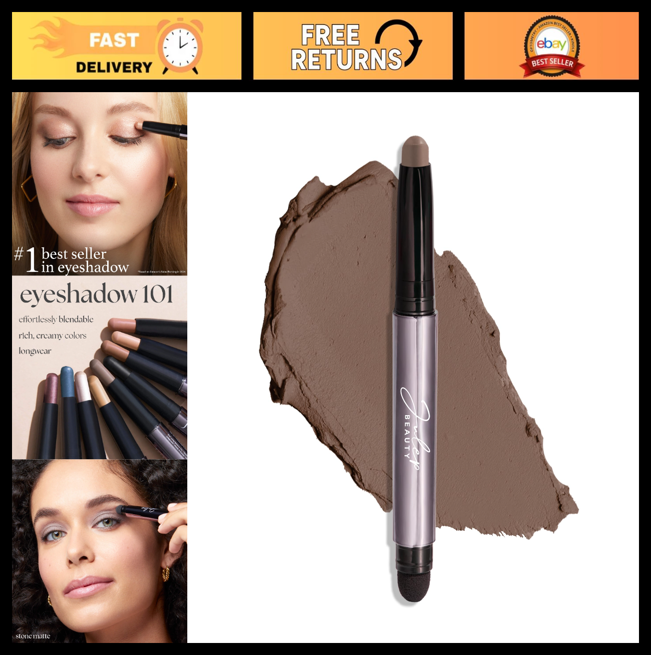 Crème-to-Powder Eyeshadow Stick - Stone Matte, Long-Lasting, Easy Application0