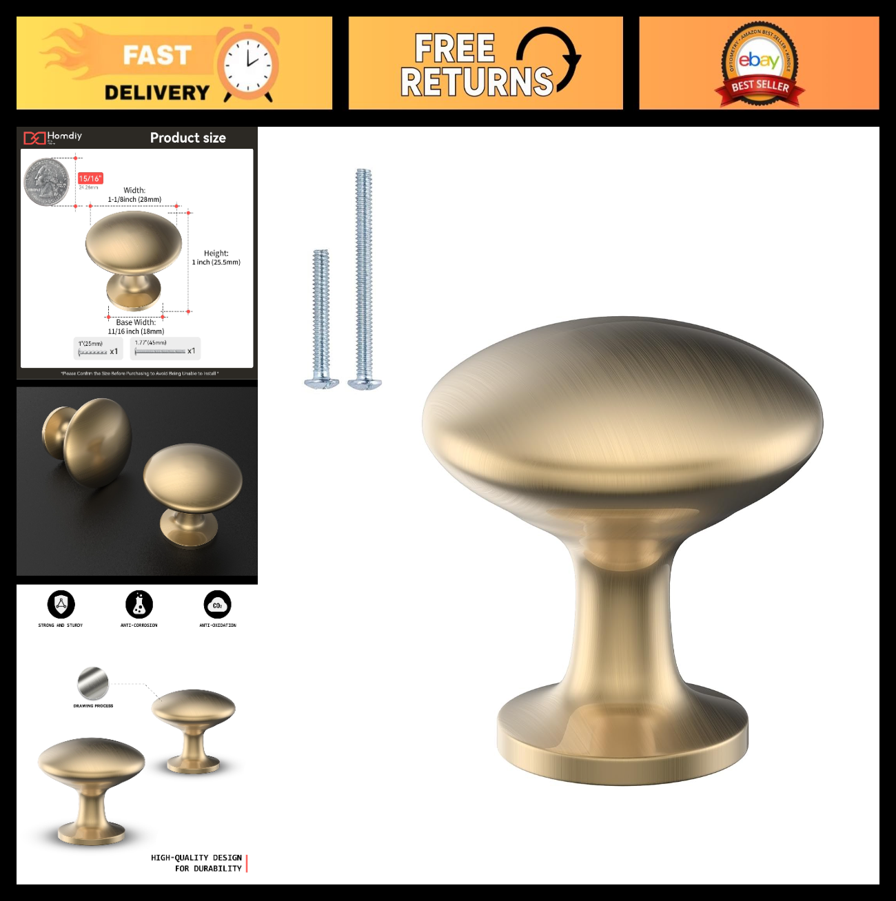 5 Pack Champagne Bronze Round Zinc Alloy Cabinet Knobs | Rust Resistant, Smooth0
