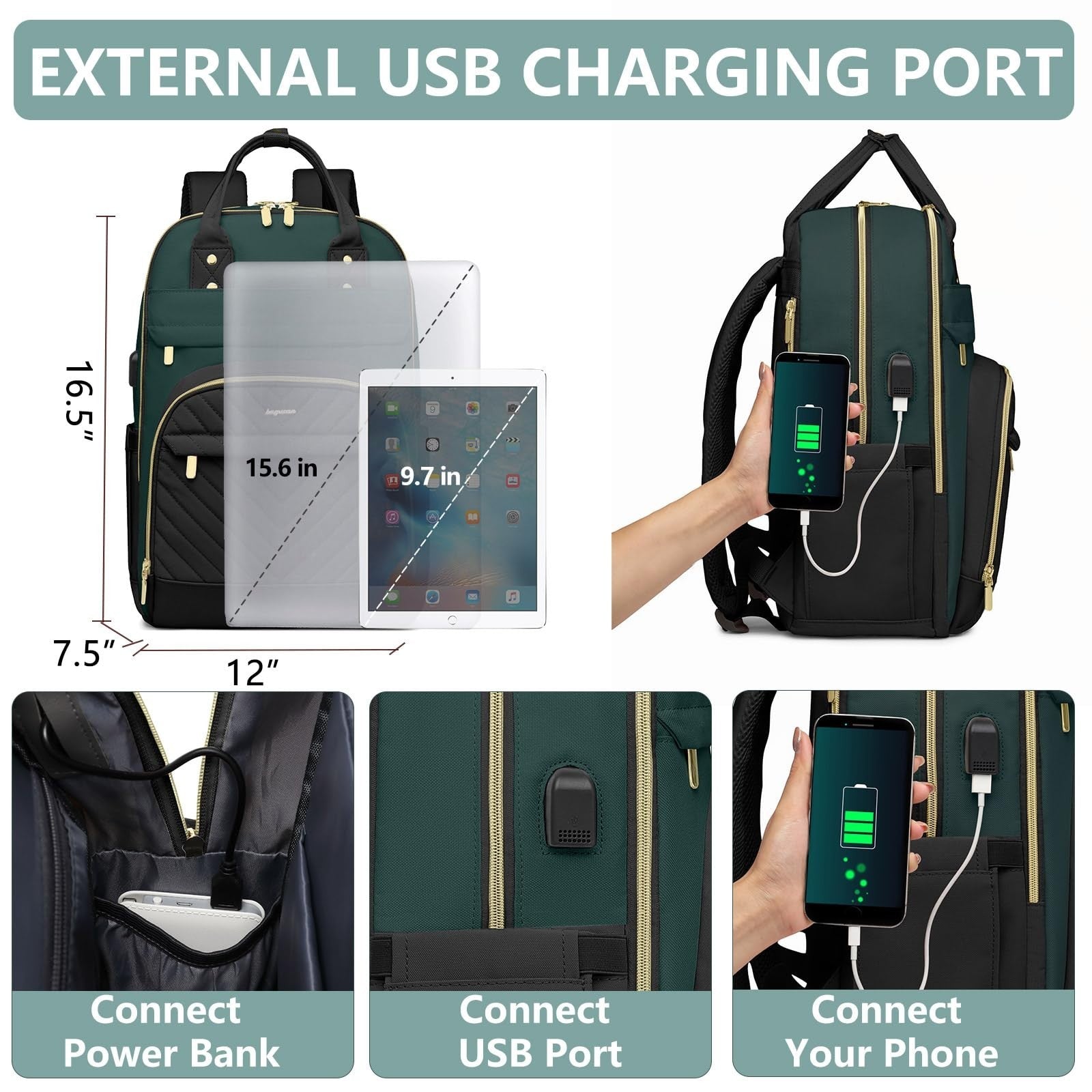 Stylish 15.6" Laptop Backpack for Women   Waterproof Travel Bag with USB Charger3