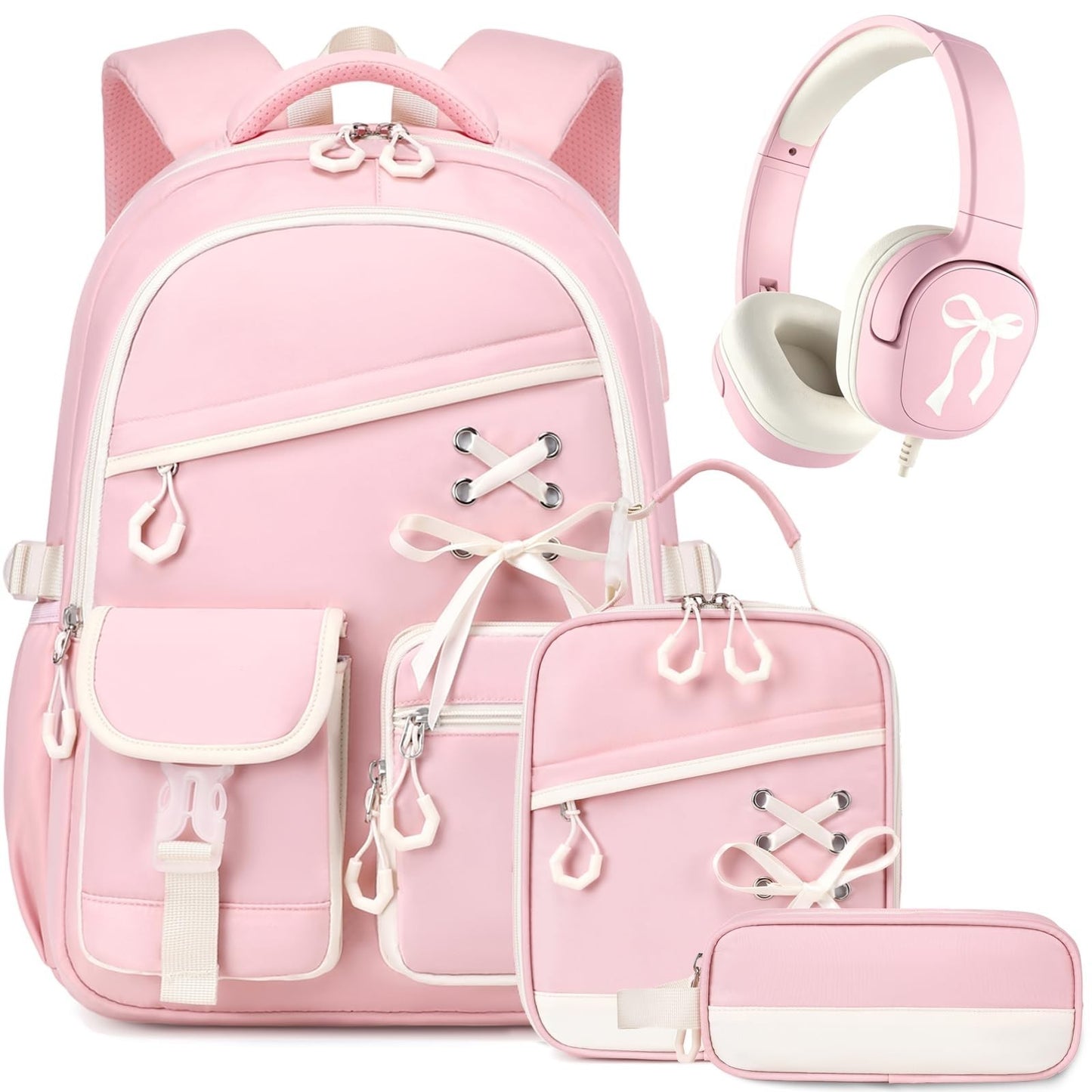 Stylish Girls Backpack with Wired Headphones, School Bag for Teens & Kids1