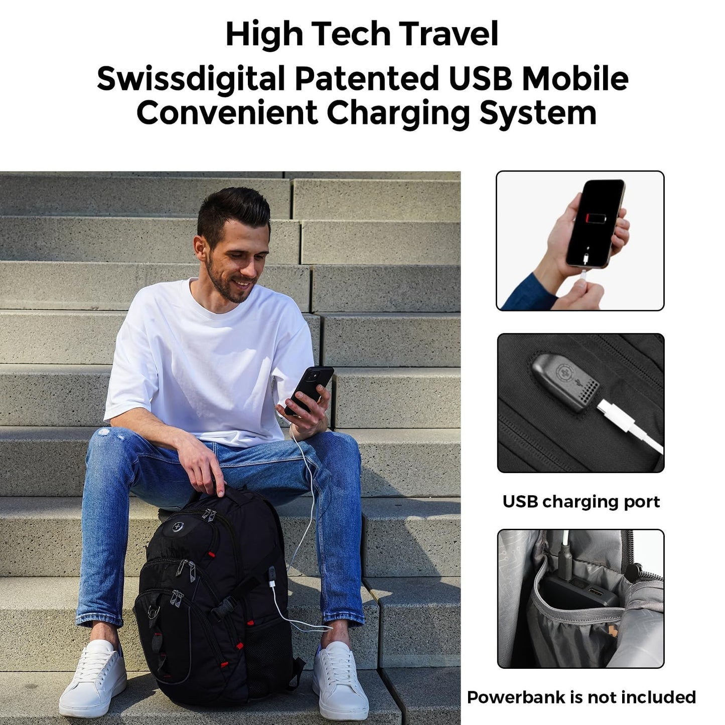 Stylish Laptop Backpack with USB Charging Port, 15.6" Travel Bag, 31L College Sc1