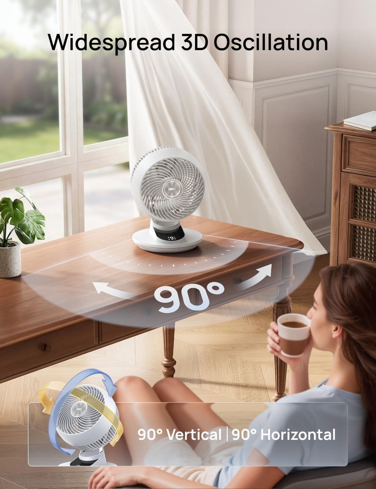 Powerful 12" Smart Fan with 85ft Airflow, Quiet 20dB, Oscillating, App/Voice Con2