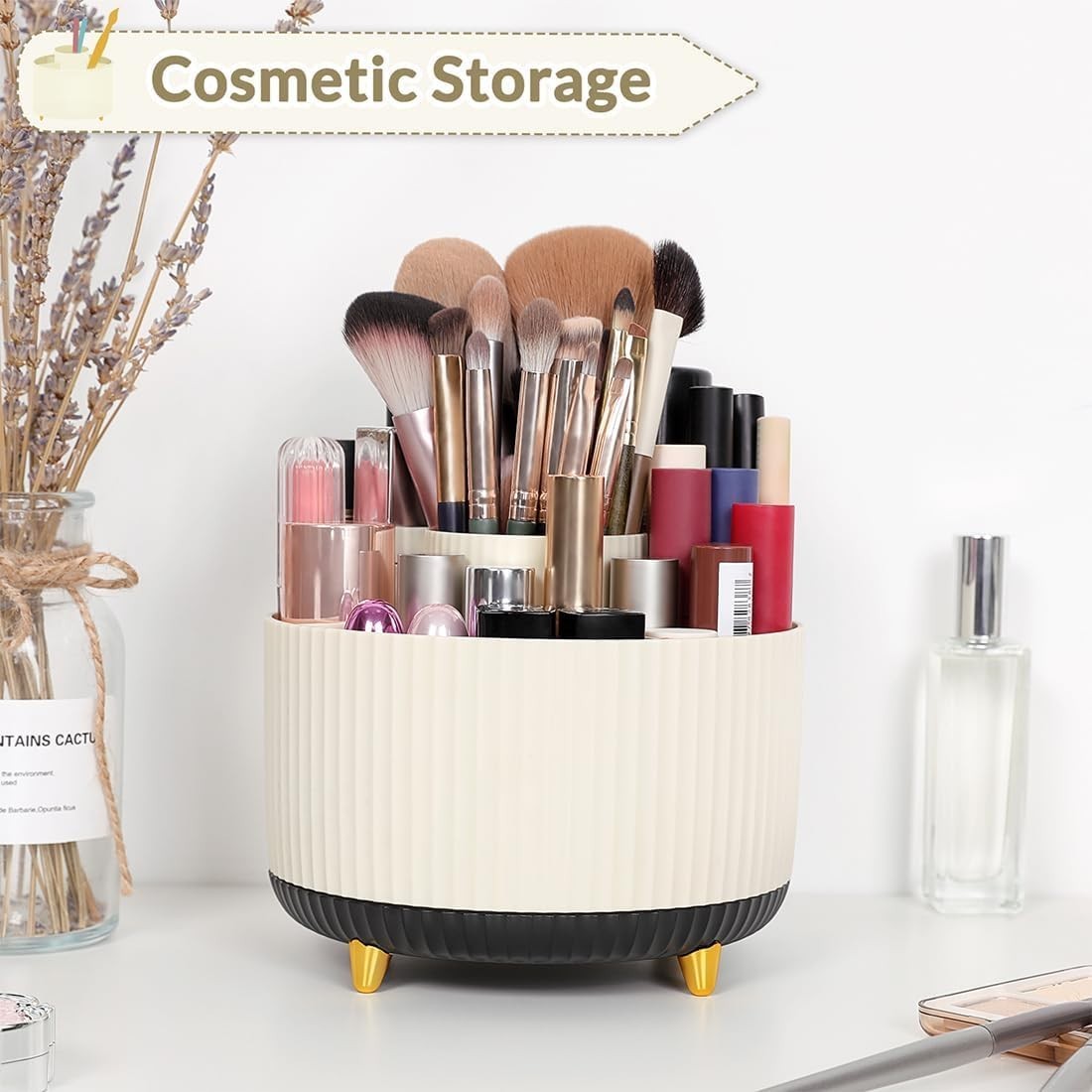 360° Rotating Organizer   Dual Purpose Pencil Pen Holder, 5 Slot Cup for Office,2