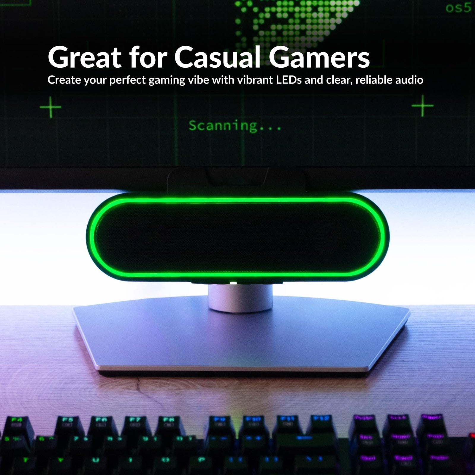 USB Powered Speaker Bar with LED Lights for PC & Mac, Clamps to Monitors, Music3