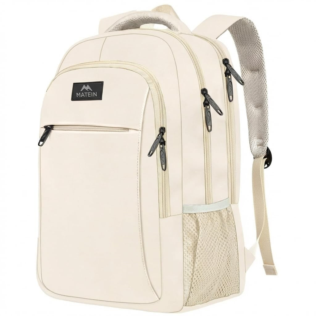 Beige Women's Slim Backpack for Work & Travel, 15.6" Laptop Bag, Stylish & Funct1