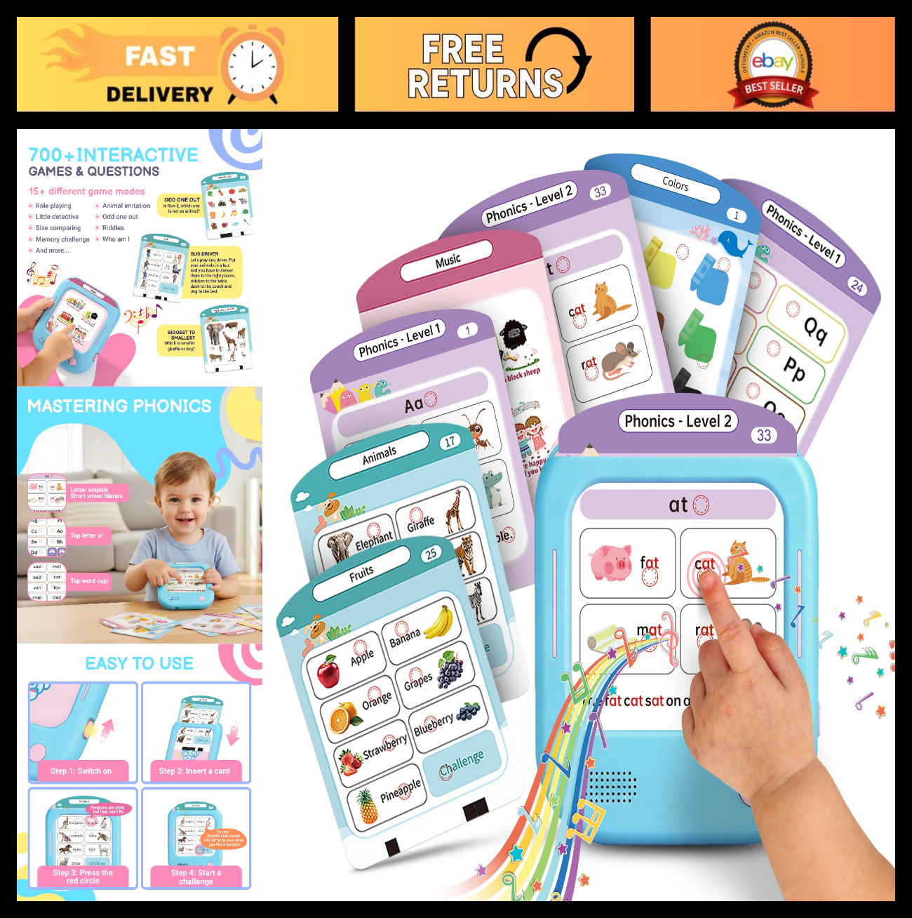 Interactive Phonics Flash Cards for Kids, 166 Pages, 800+ Words, 700+ Games, Lea0