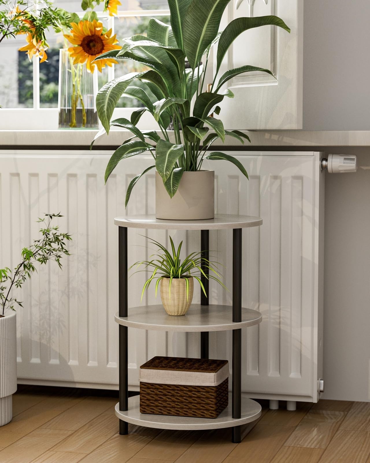 Industrial Vintage Round Coffee Table - Narrow Side Table for Living Room & Bedr6