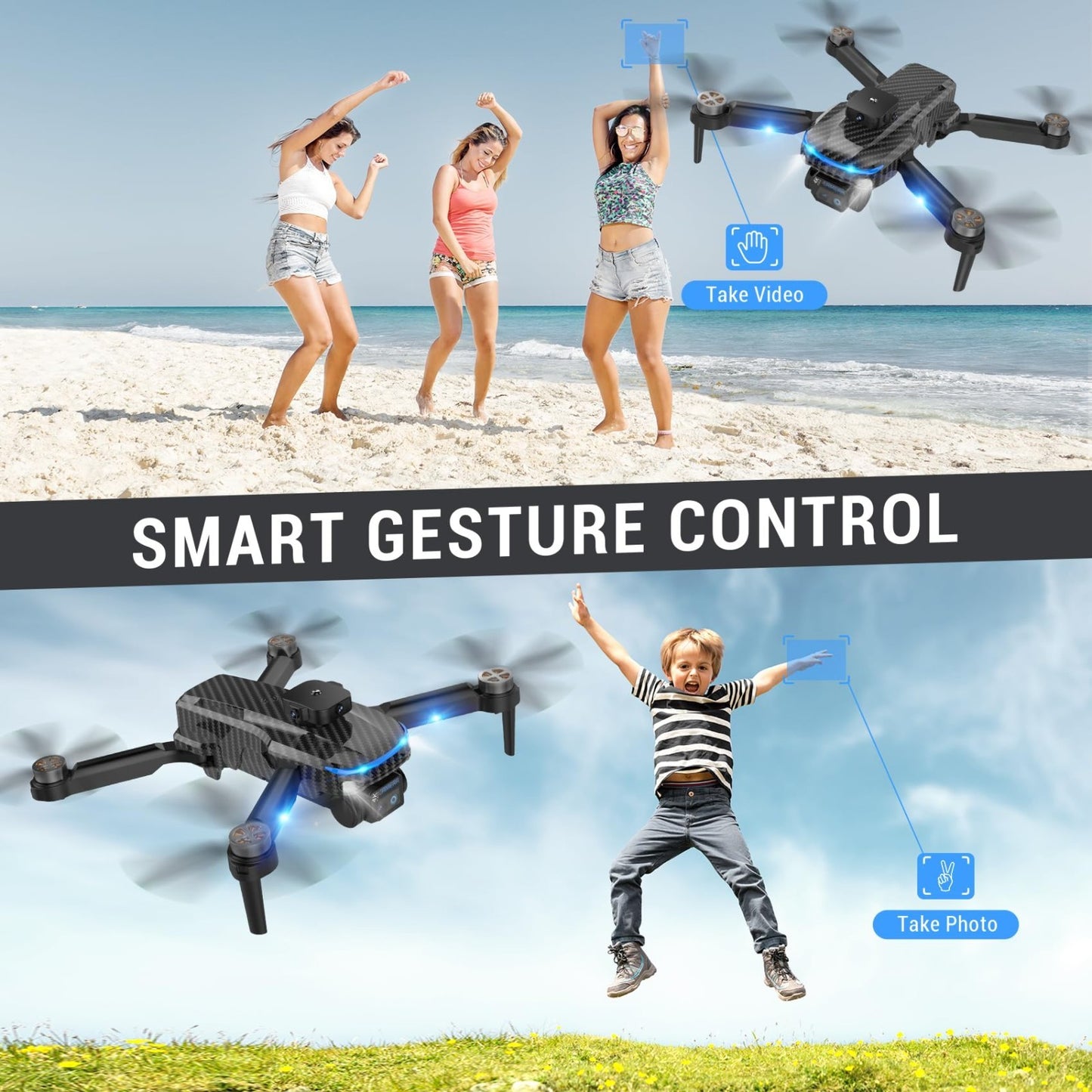 4K HD Camera Drone with 2 Batteries, One Button Return, Headless Mode, 360° Flip4