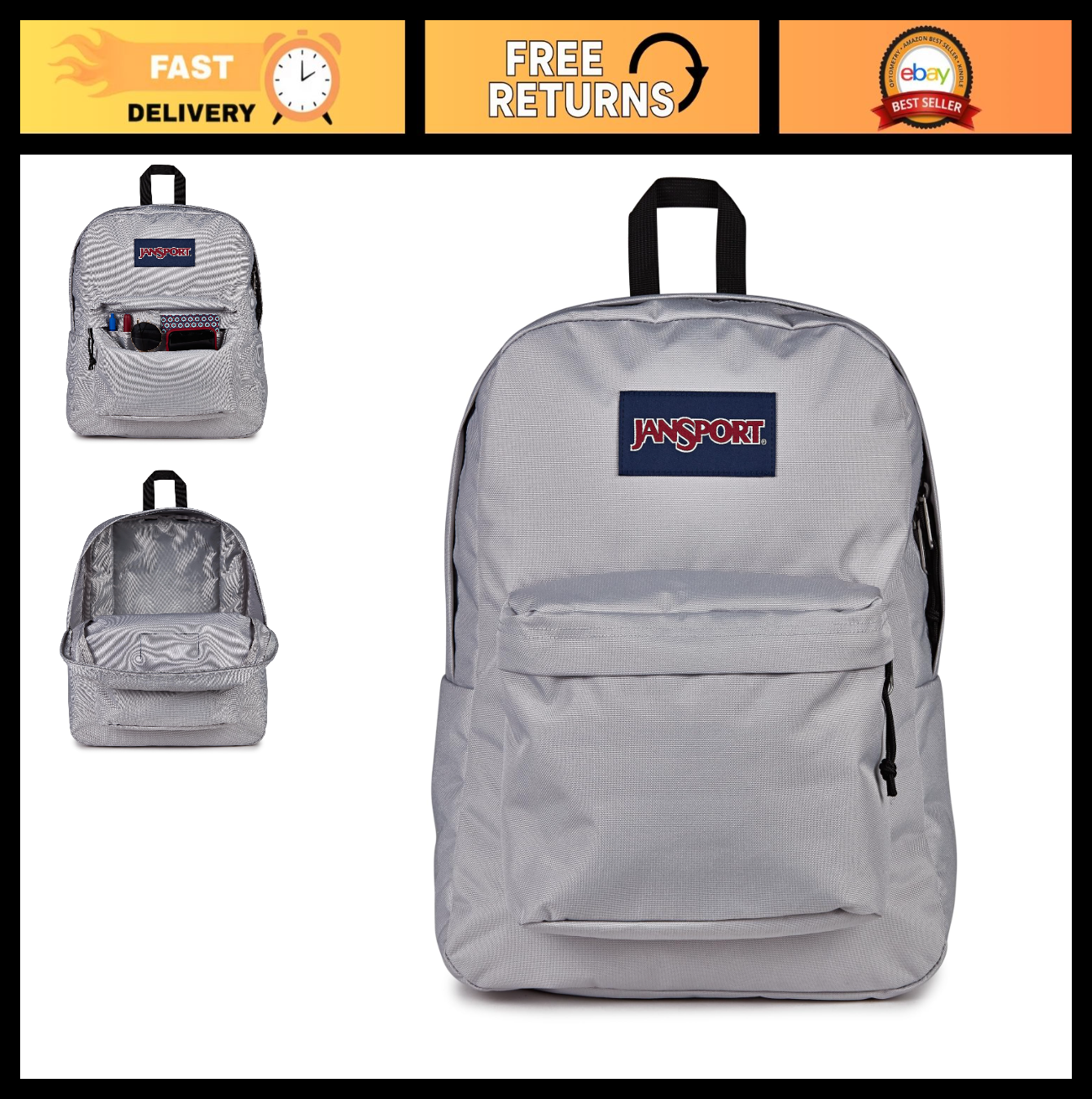Durable Lightweight Backpack, 1 Main Compartment, Front Utility Pocket, Grey0