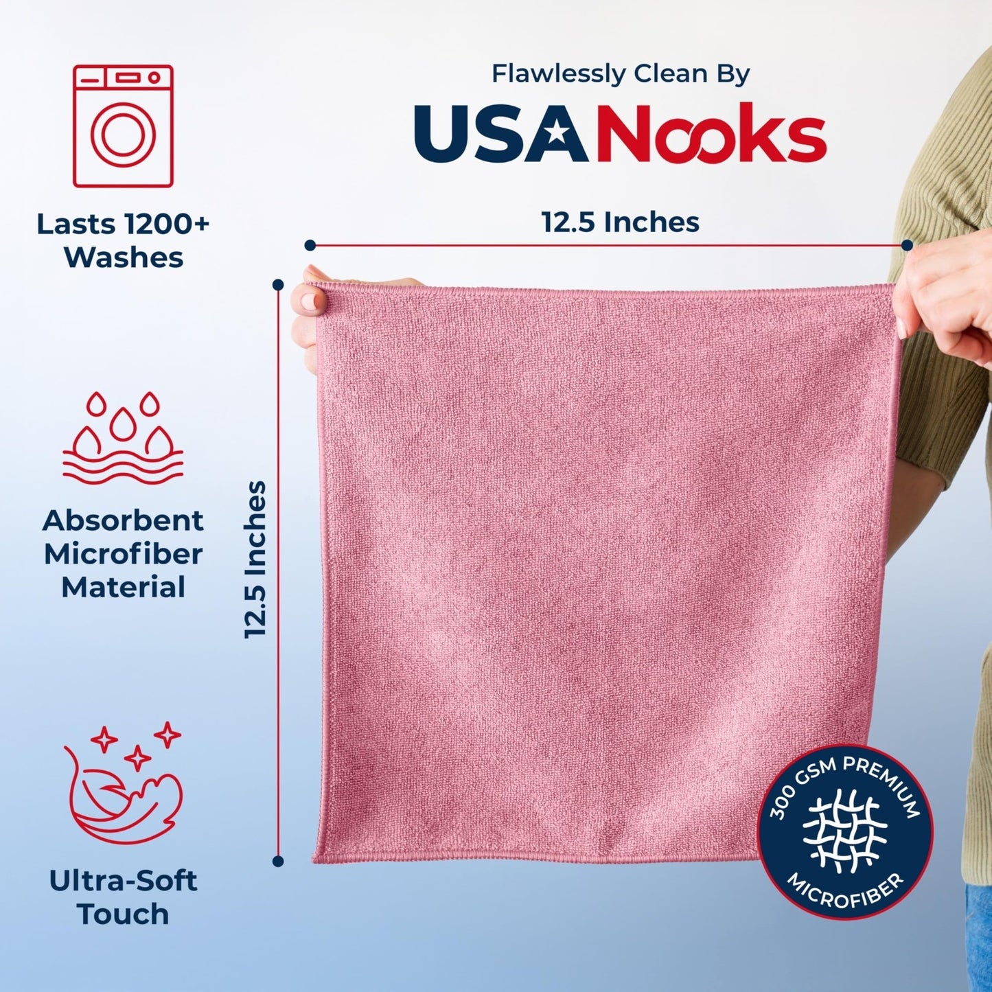 Ultra Absorbent Microfiber Cleaning Cloths   12 Pack, 12.5"x12.5", Streak Free S1