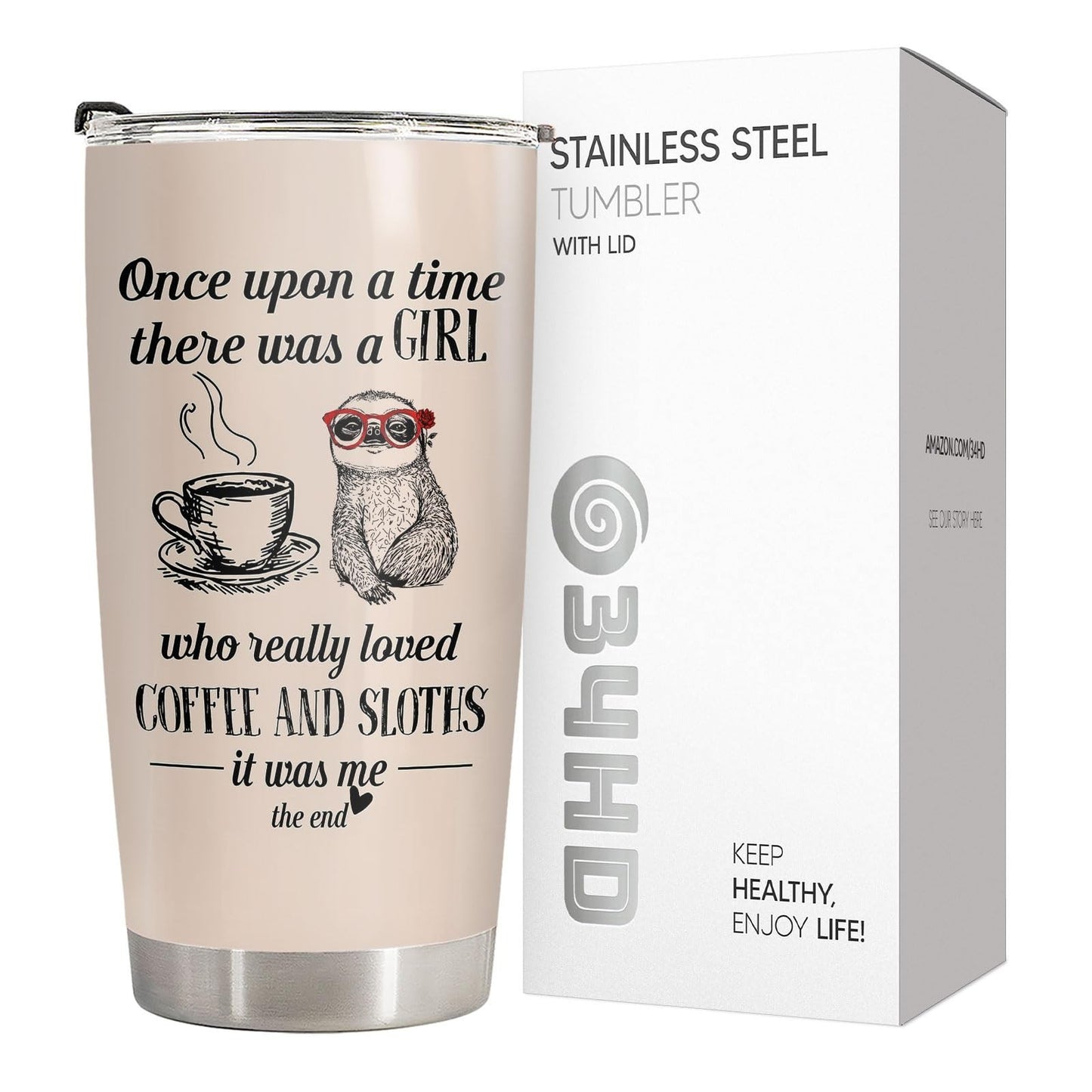 Cute Sloth 20oz Tumbler with Lid   Insulated Travel Mug for Coffee & Tea, Perfec4