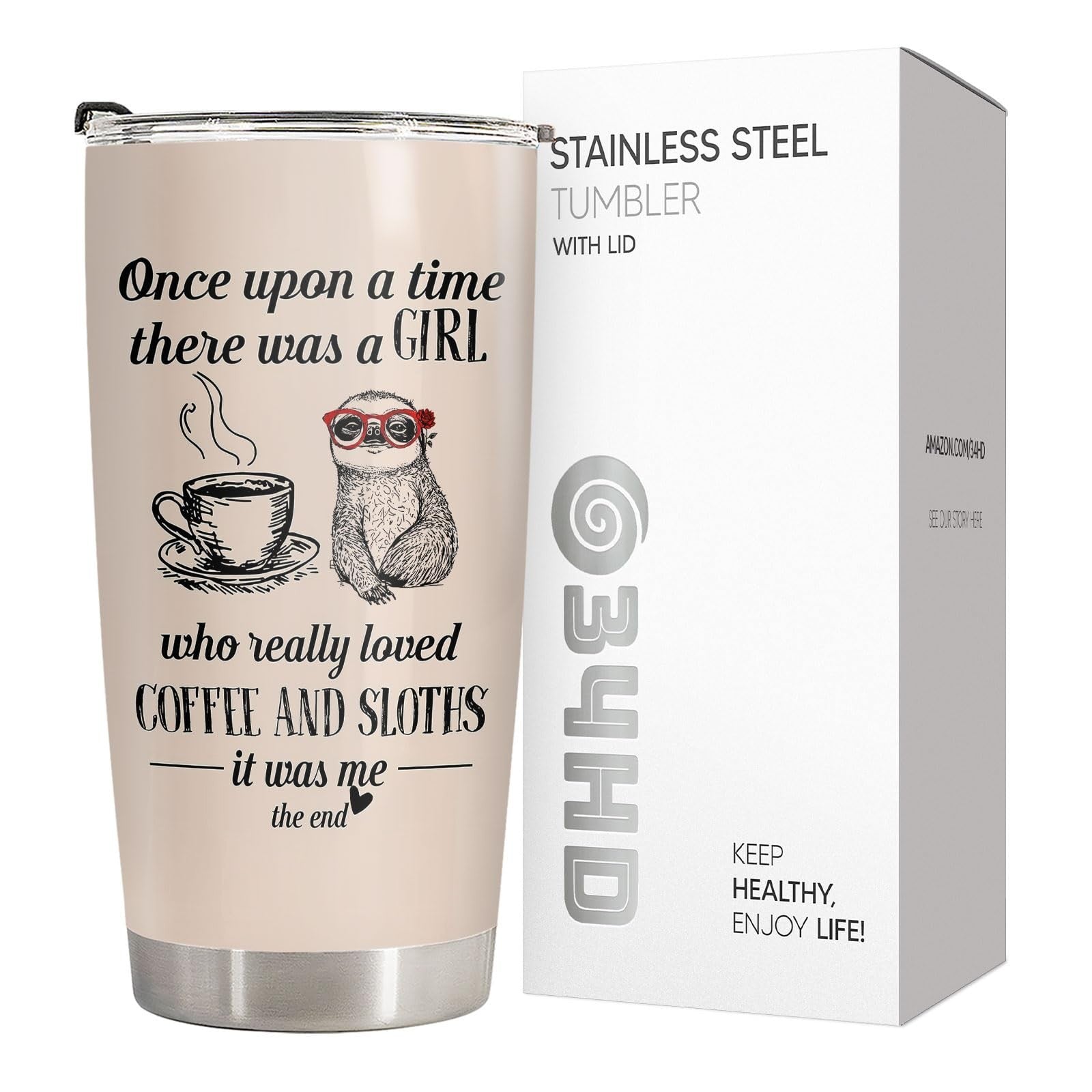 Cute Sloth 20oz Tumbler with Lid   Insulated Travel Mug for Coffee & Tea, Perfec4