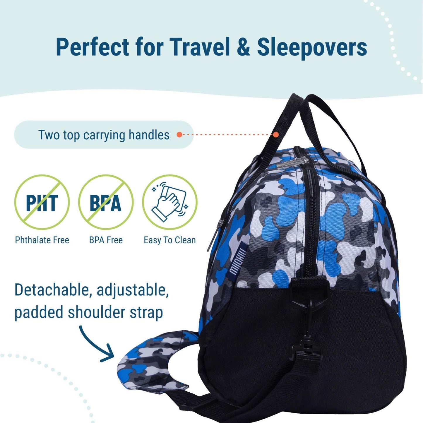 Kids Overnighter Duffel Bag - Lightweight Travel Bag for School & Sleepovers, Bl4