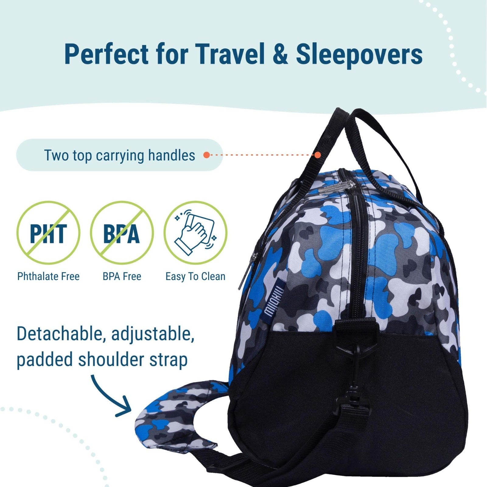 Kids Overnighter Duffel Bag - Lightweight Travel Bag for School & Sleepovers, Bl4