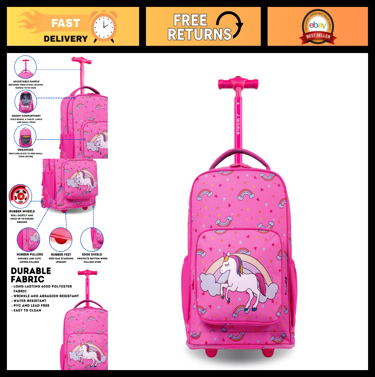 Sparkle Rolling Backpack for Kids   Lightweight, Durable, School Travel Bag0