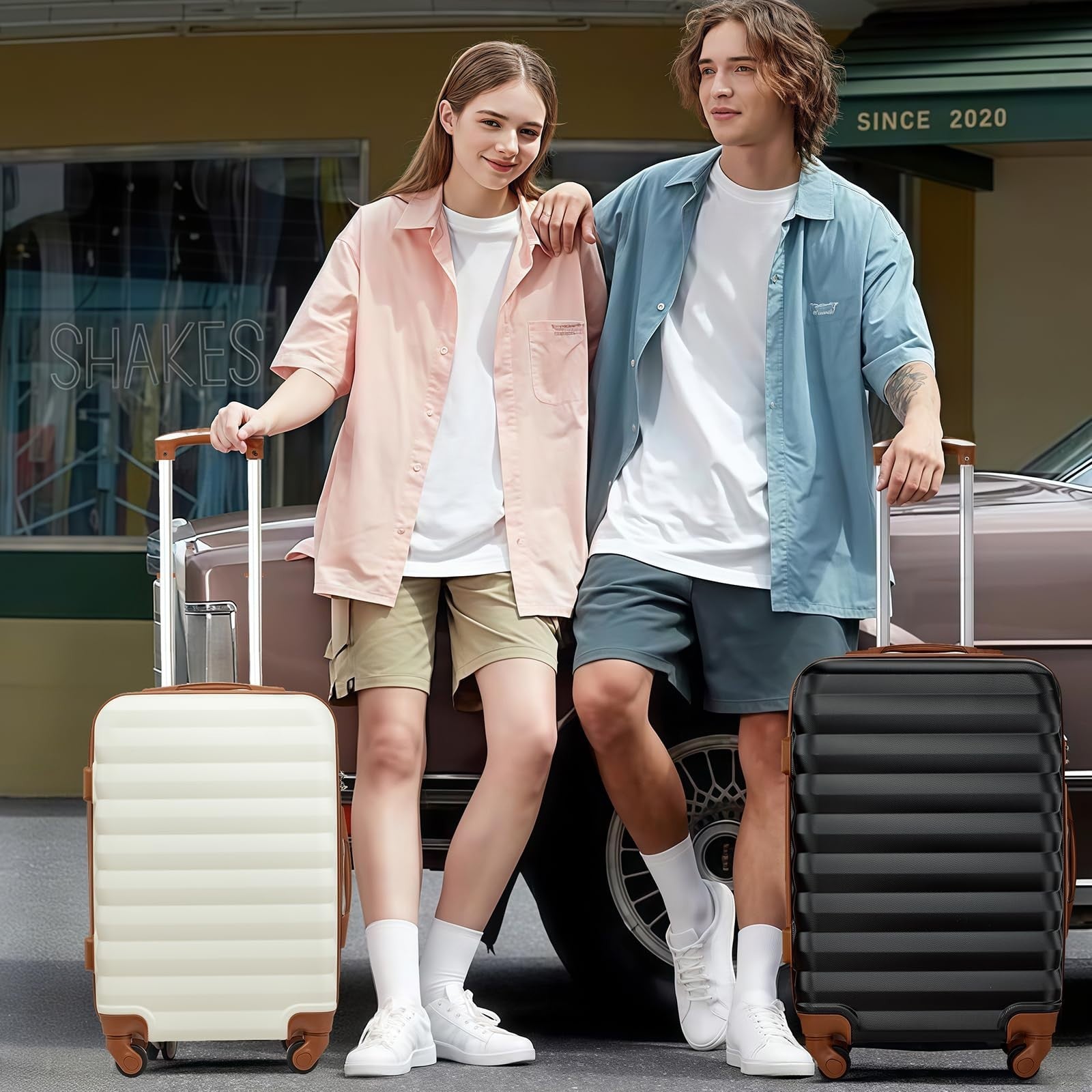 2 Piece Luggage Set - 20" & 28" Hardshell Suitcases with Spinner Wheels & Travel1