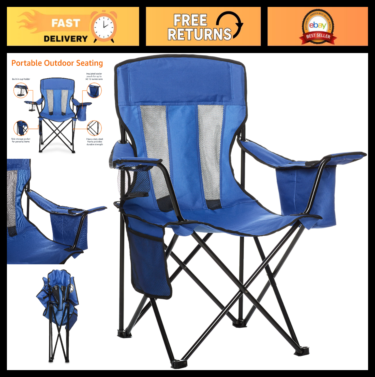 Portable Camping Chair   Lightweight, Foldable, Outdoor Seating for Hiking & Tra0