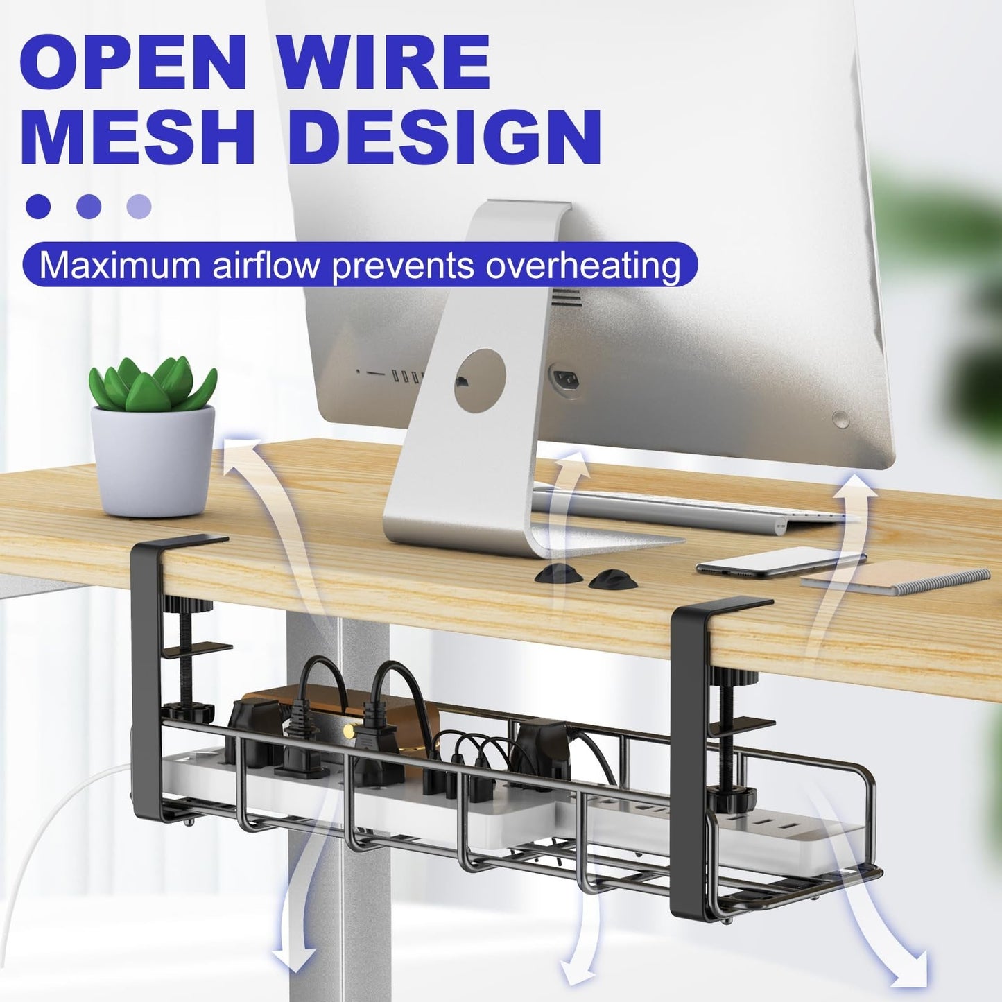 Under Desk Cable Management Tray   No Drill Heavy Duty Steel Wire Organizer, 31.6