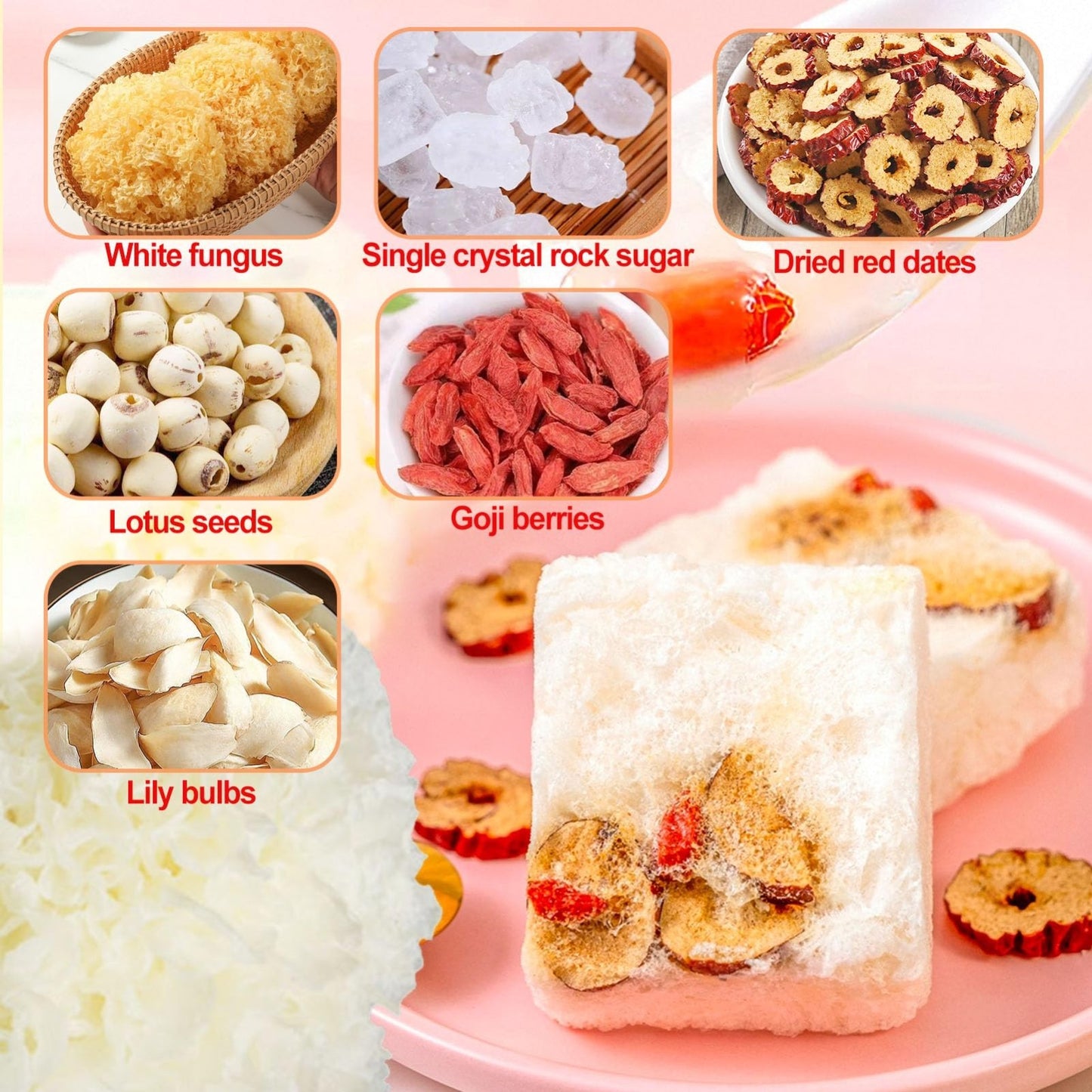 20 Bags Freeze-Dried White Fungus Soup with Goji Berries & Red Dates - Healthy D4