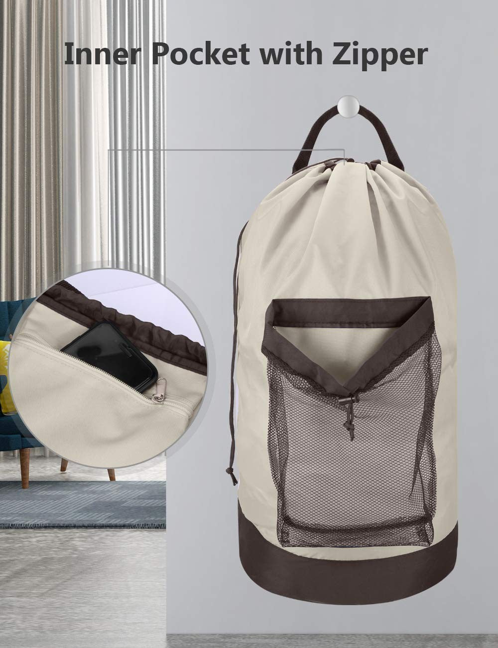 Large 115L Backpack Laundry Bag with Shoulder Straps, Drawstring & Mesh Pocket4