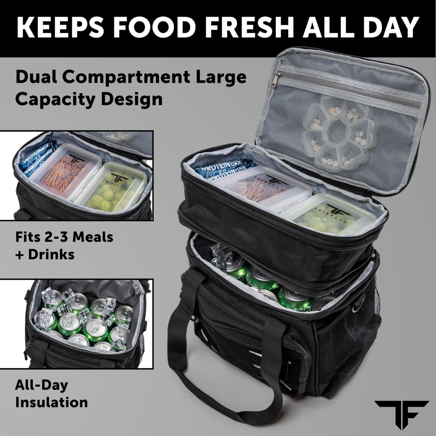 Tactical Insulated Lunch Bag - Heavy Duty Meal Prep Cooler - Large Capacity, Wat3