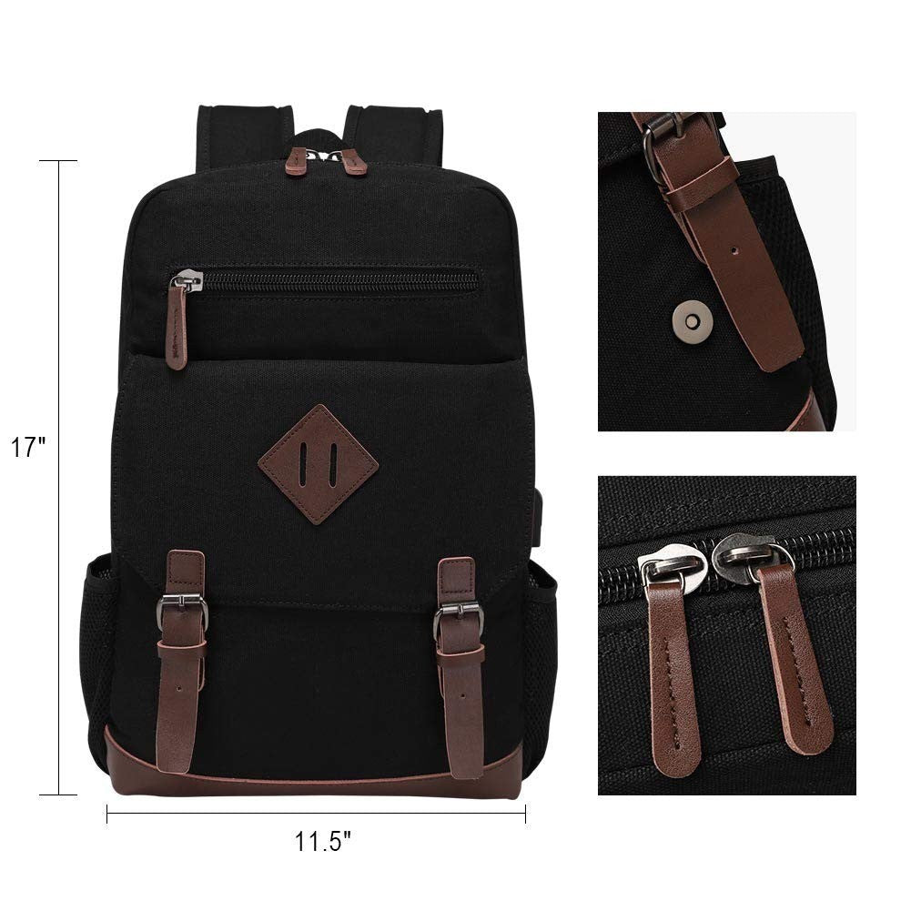 Vintage Canvas Backpack with USB Charging, Fits 15.6" Laptop, Travel Bag5
