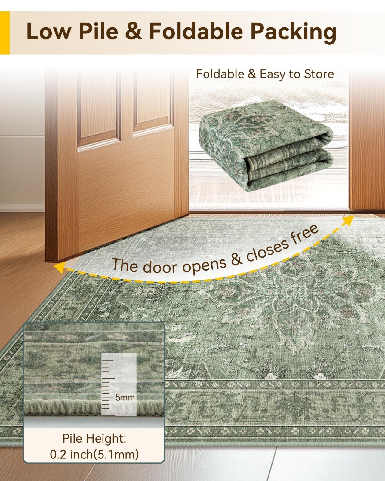 Washable 8'x10' Area Rug   Green/Dark Green/Gray, Non Slip, Pet Friendly, Vintag3
