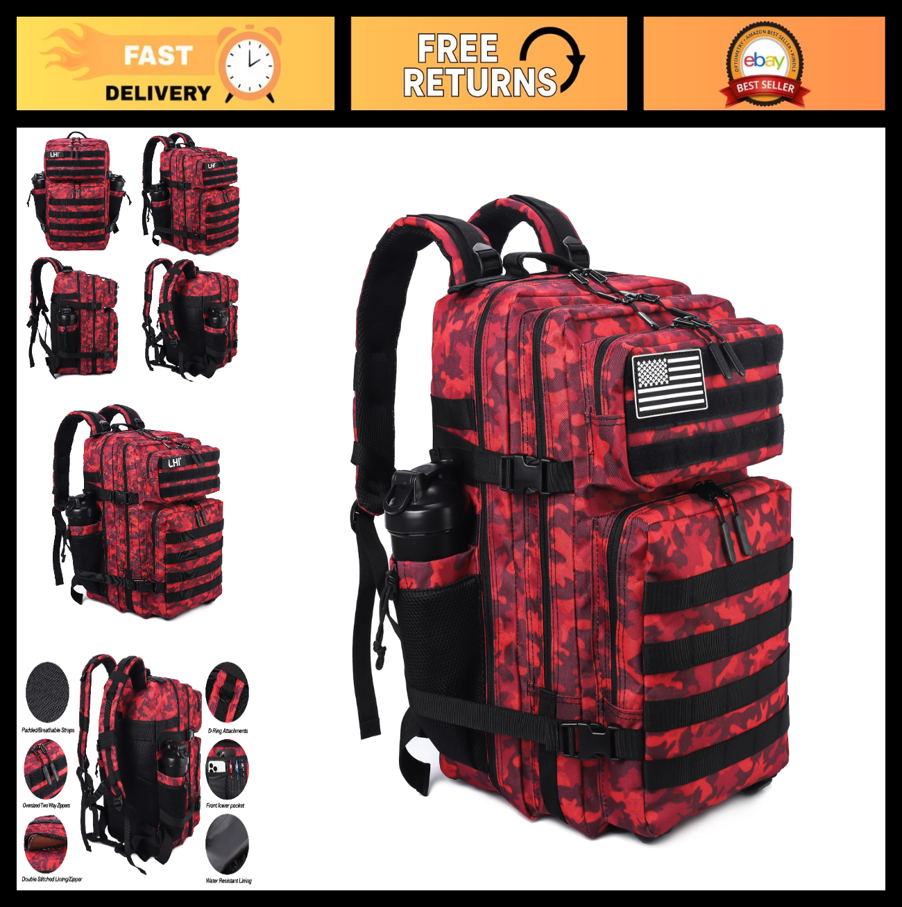 Tactical 45L Military Backpack for Men & Women   3 Day Assault Rucksack, Molle S0