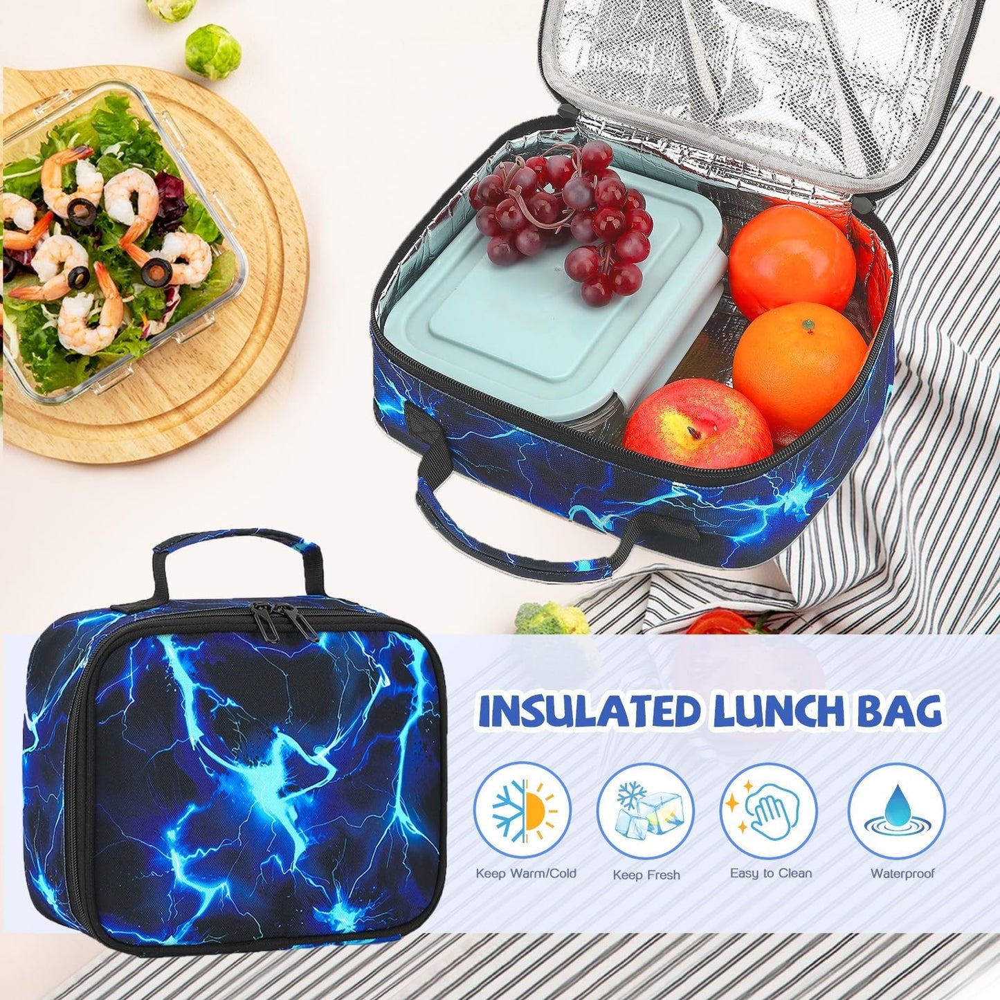 Cool Luminous Gamer Backpack Set for Boys   6PCS with Lunch Bag & Pencil Case, S3