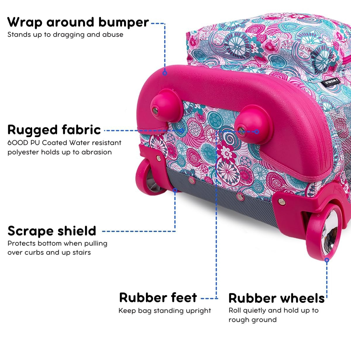 Rolling Backpack for Kids, 18" Lightweight Travel Bag, Blue Raspberry, School &4