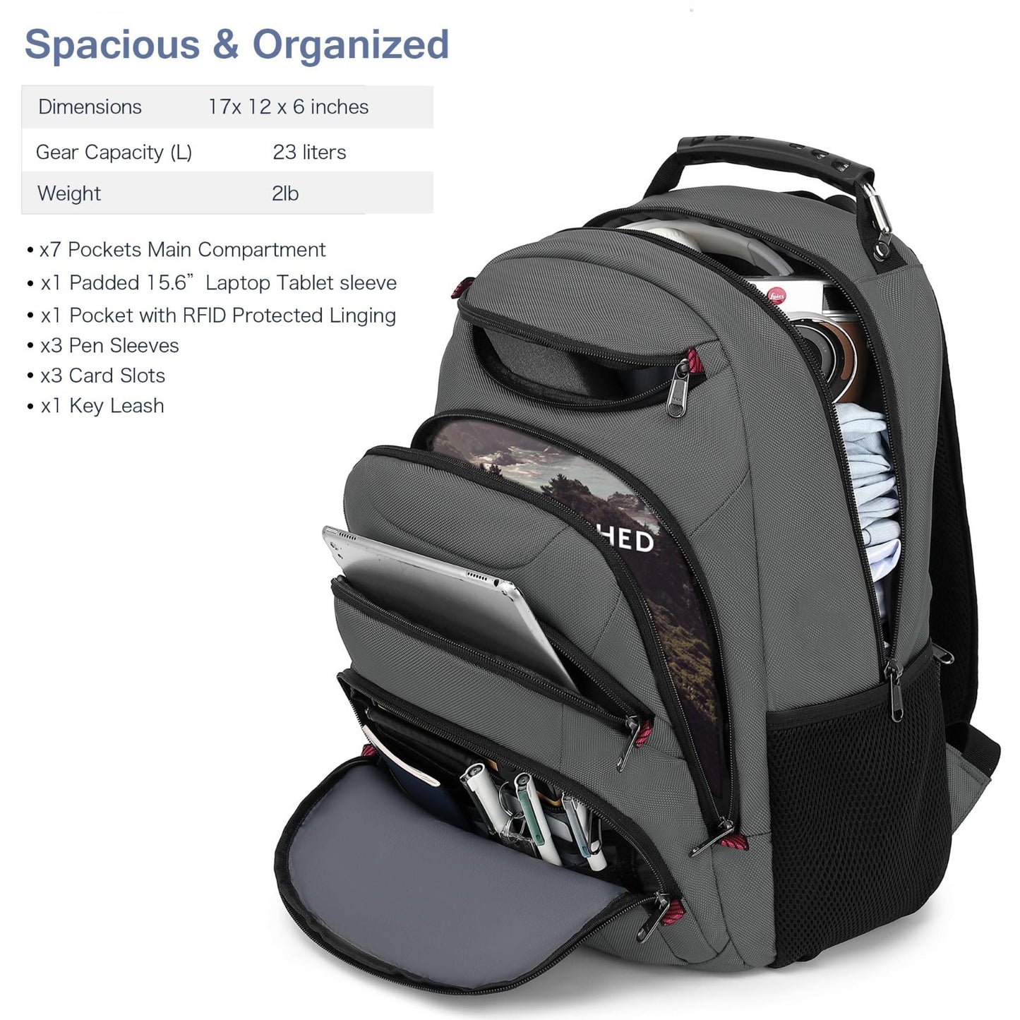15.6" Waterproof Laptop Backpack with USB Port, Anti Theft Travel Bag for Work &2
