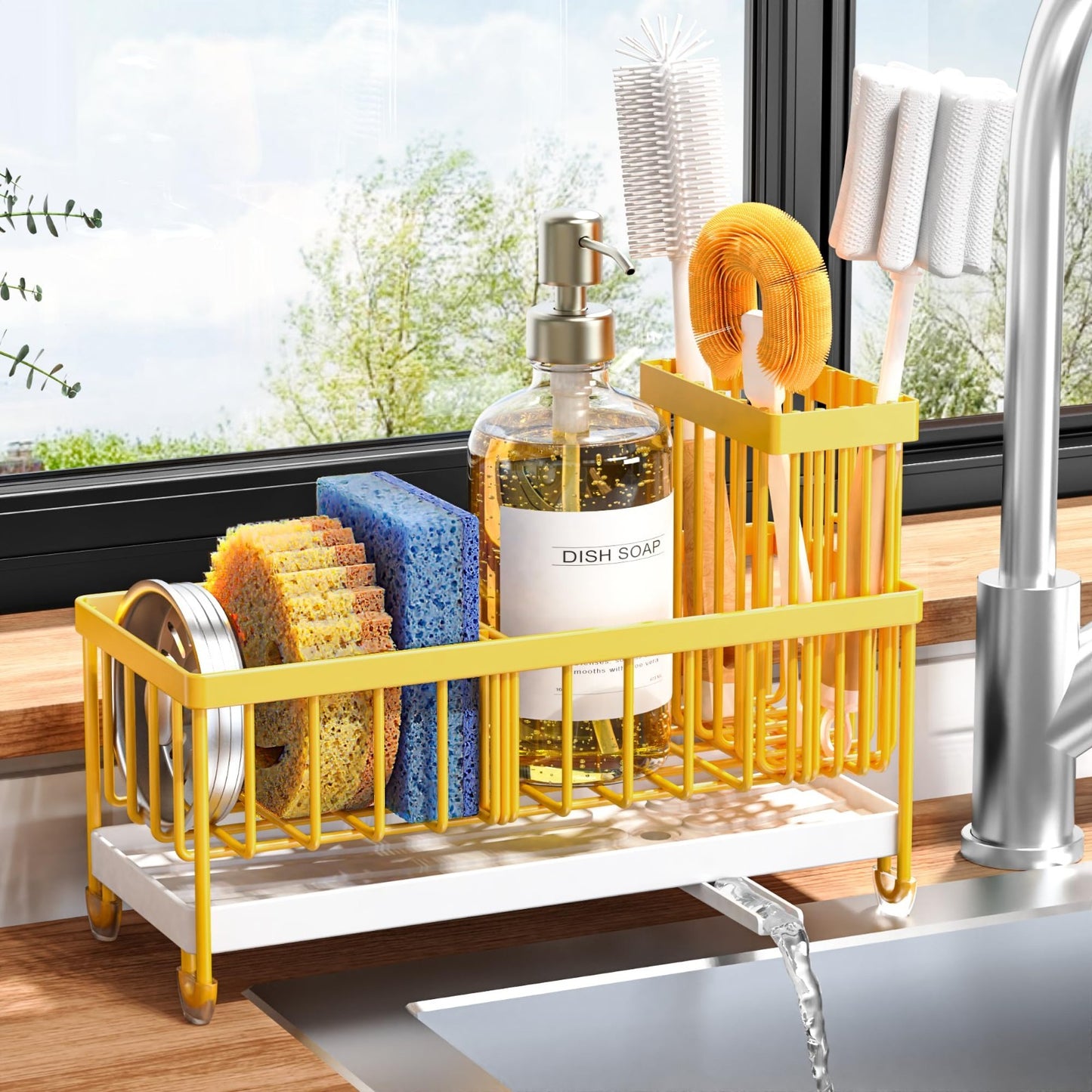 Kitchen Sink Sponge Holder Caddy Organizer, Rustproof 304 Stainless Steel, Yello6