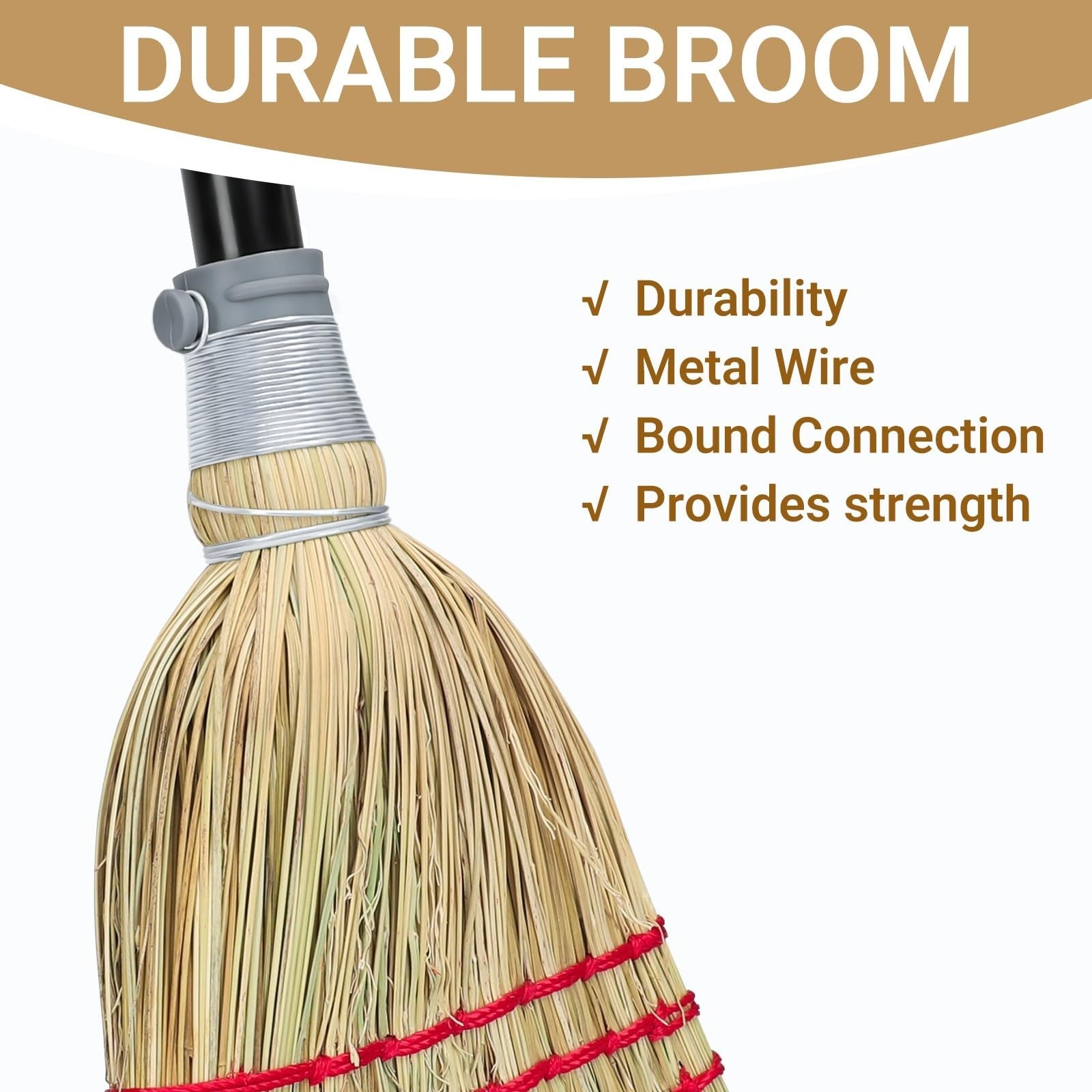 Heavy-Duty Corn Broom for Indoor/Outdoor Use - Ideal for Gravel, Leaves, Sand, a3