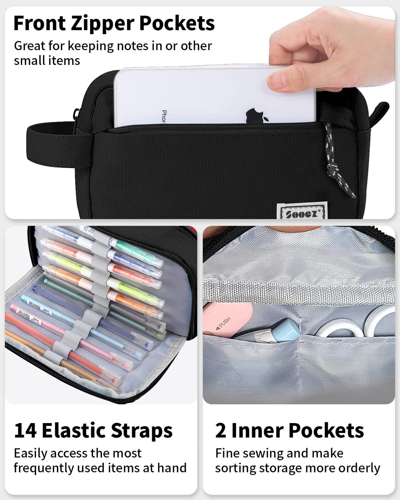 Large Capacity Pencil Case   Upgraded Canvas Pouch with Compartments, Easy Grip2