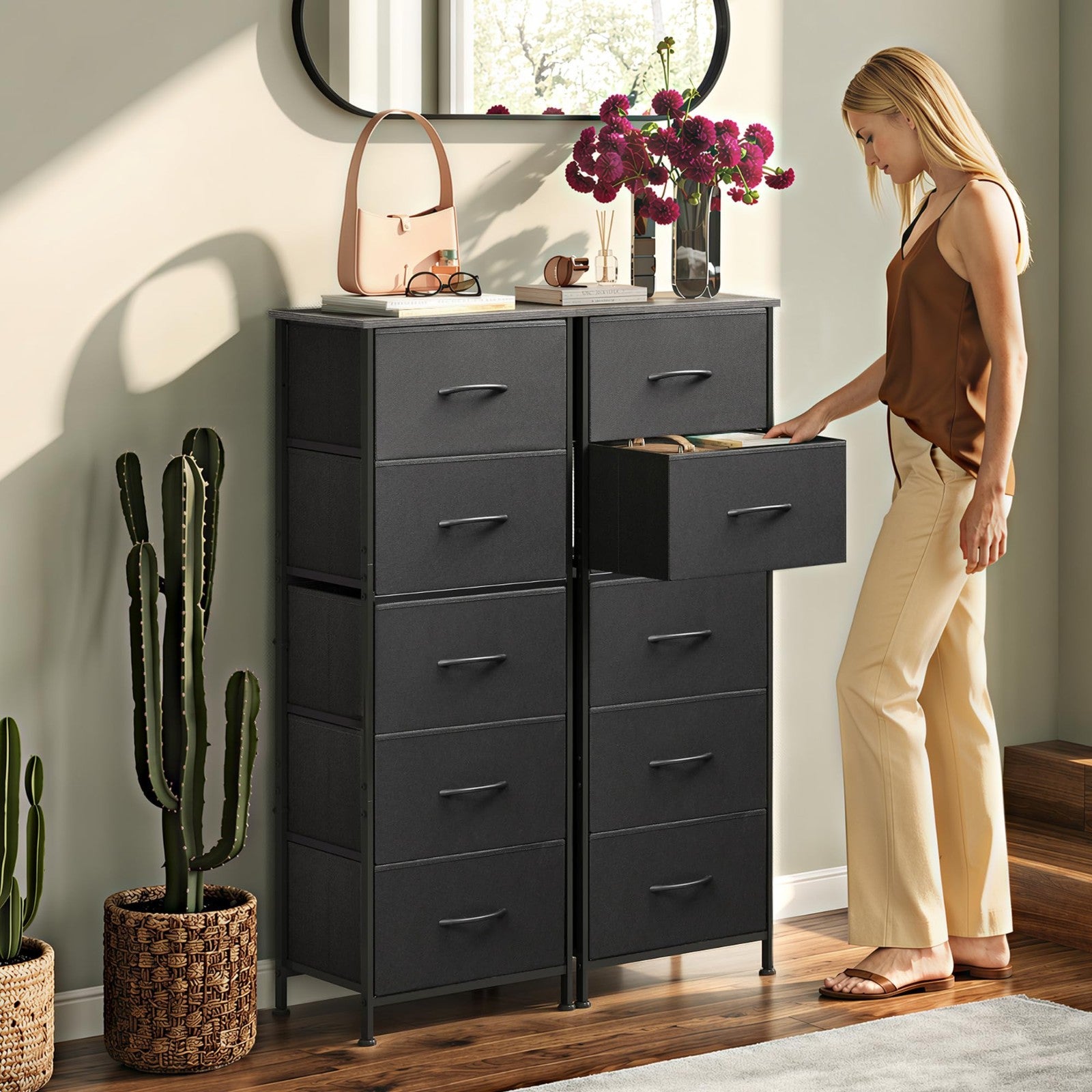 Tall Dresser for Bedroom - 5 Drawer Vertical Fabric Chest, Charcoal Black, Space2