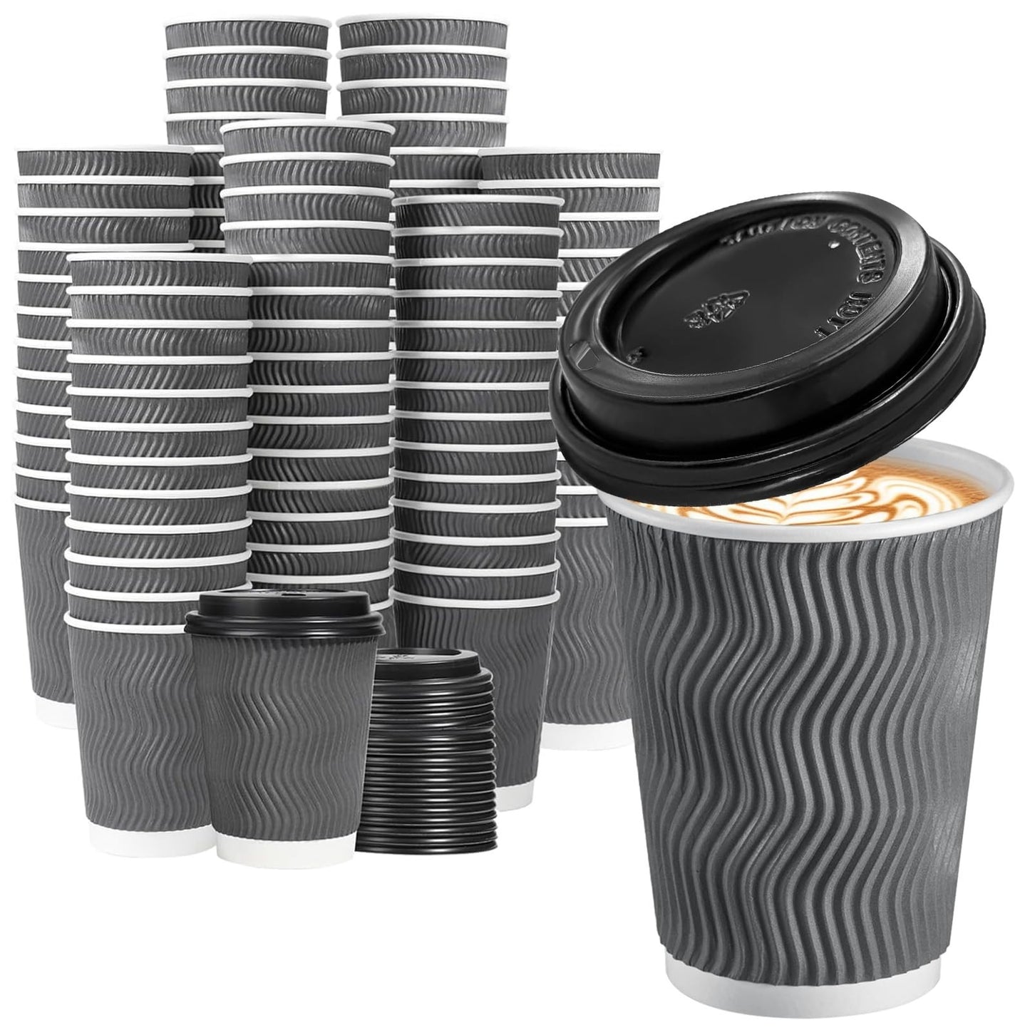 500 Pack 12 oz Insulated Disposable Coffee Cups with Lids   Hot Drink To Go, Tra1