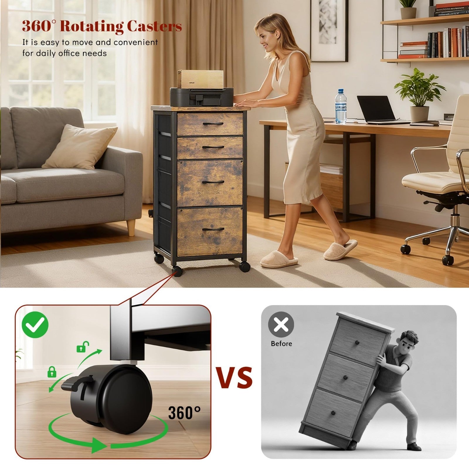 4 Drawer Rolling File Cabinet for A4 & Letter Size | Mobile Printer Stand, Large4