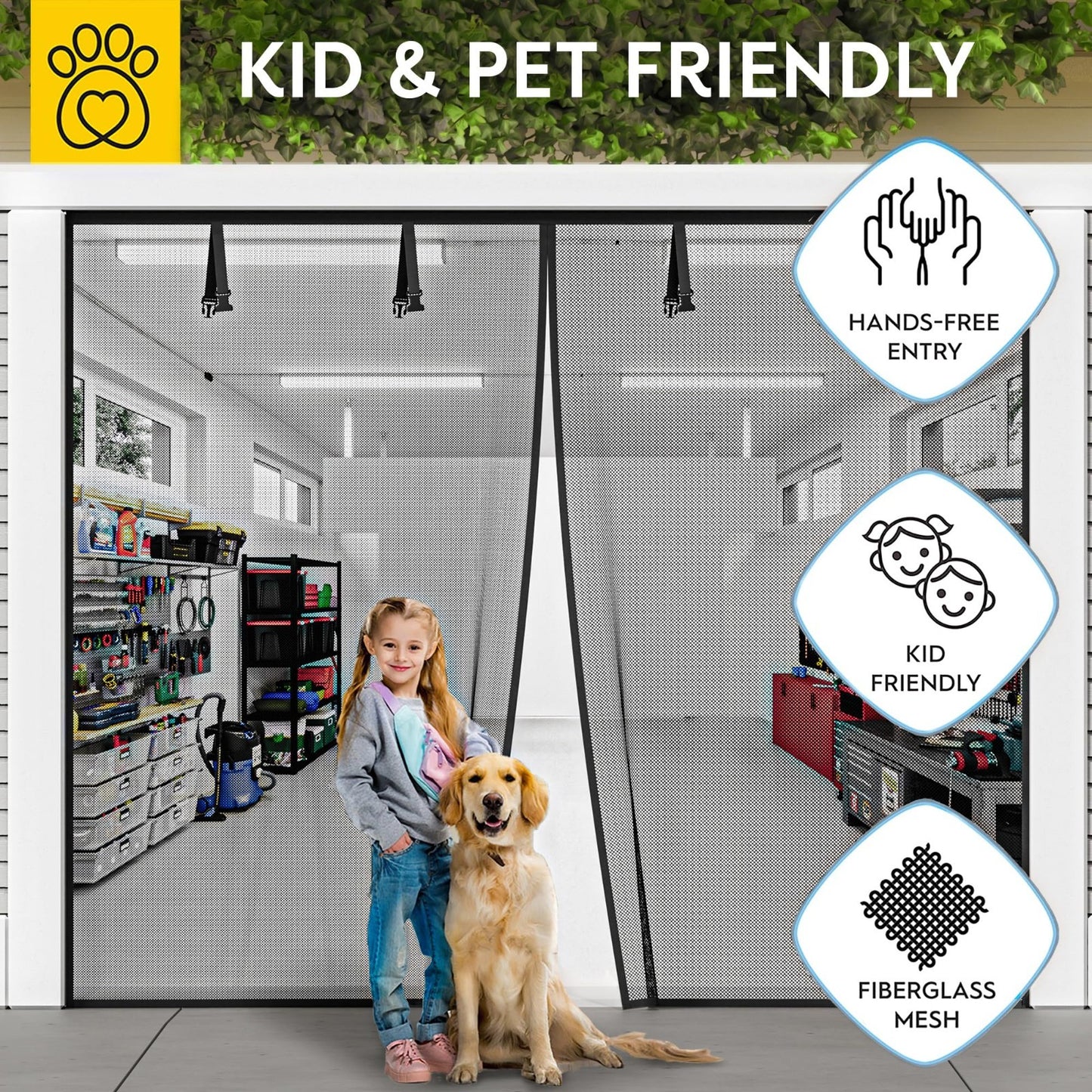 Magnetic Garage Door Screen   Heavy Duty Mesh, Pet & Kid Friendly, 9' x 7'4