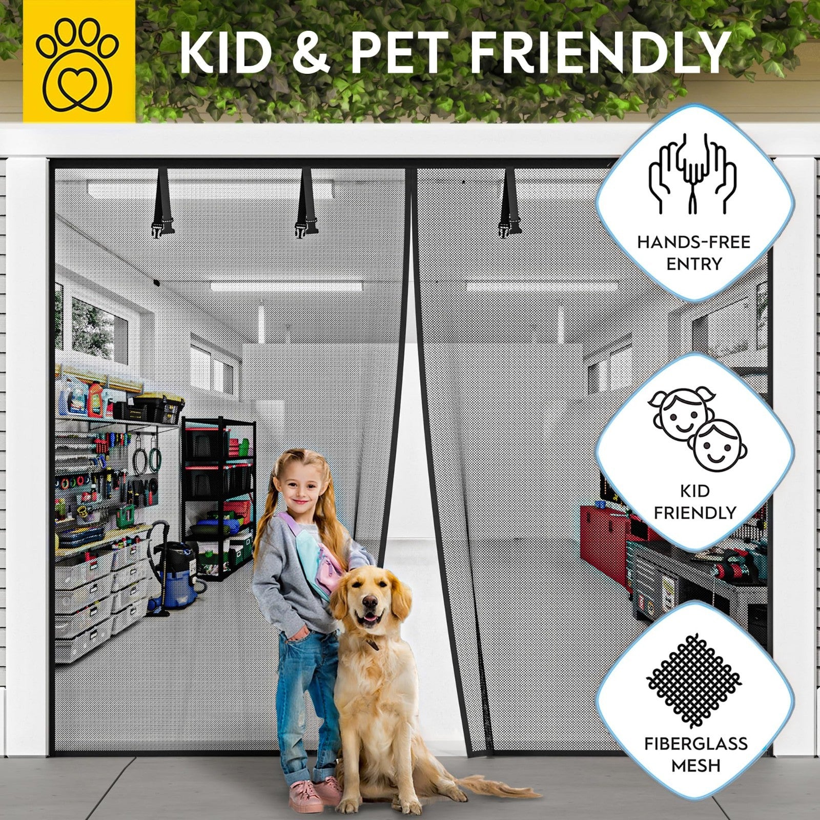 Magnetic Garage Door Screen   Heavy Duty Mesh, Pet & Kid Friendly, 9' x 7'4